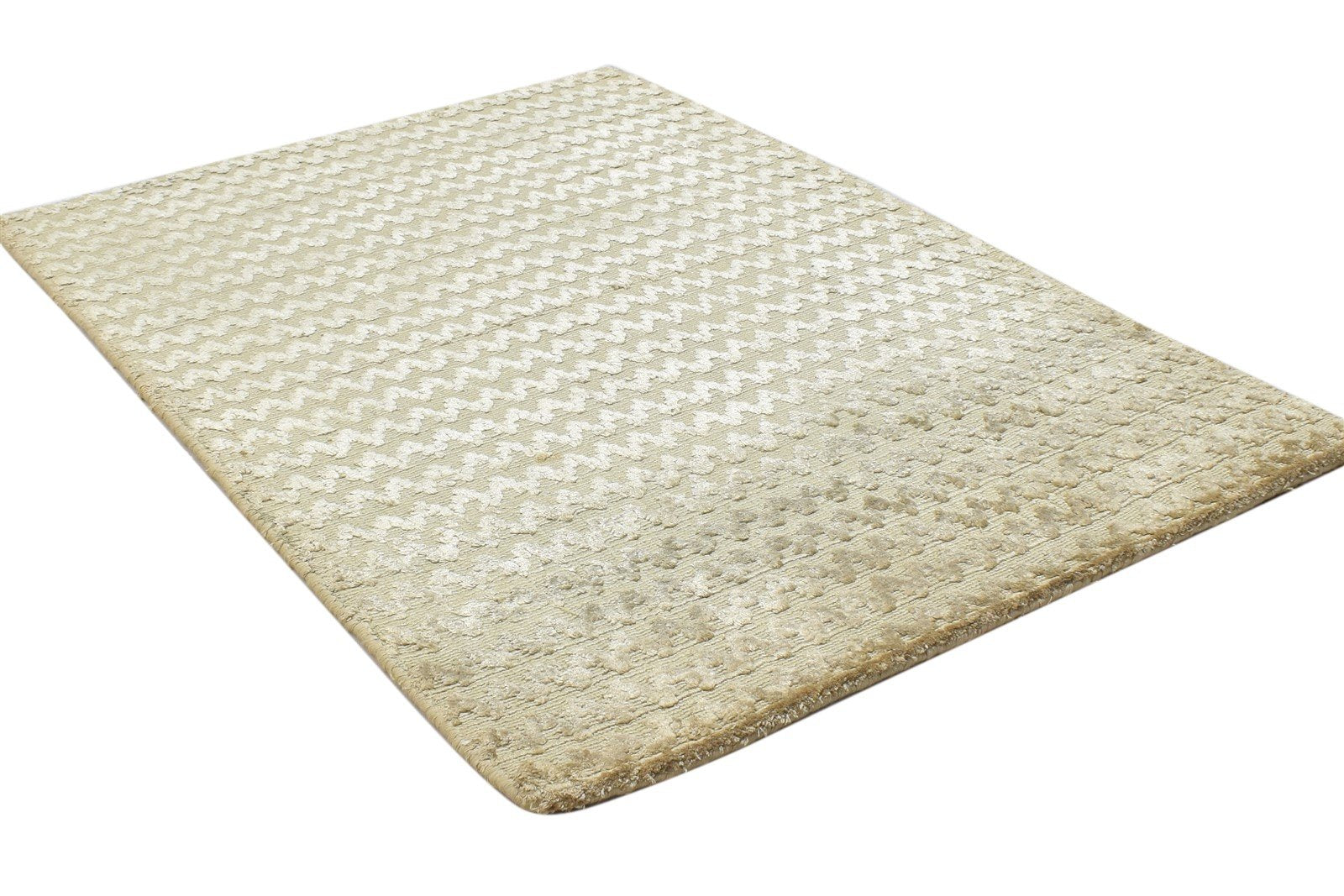 Hand Woven Sage Silk Rug 2' X 3' Modern Scandinavian Chevron Small Carpet Area Rug
