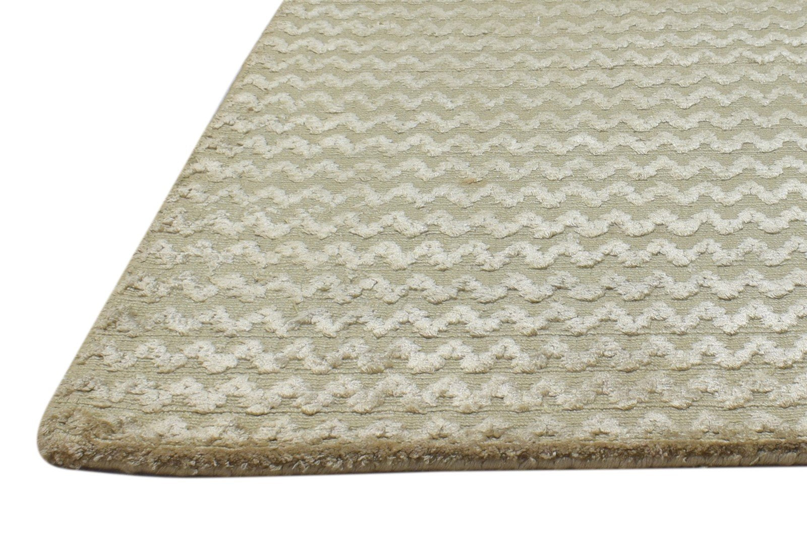 Hand Woven Sage Silk Rug 2' X 3' Modern Scandinavian Chevron Small Carpet Area Rug