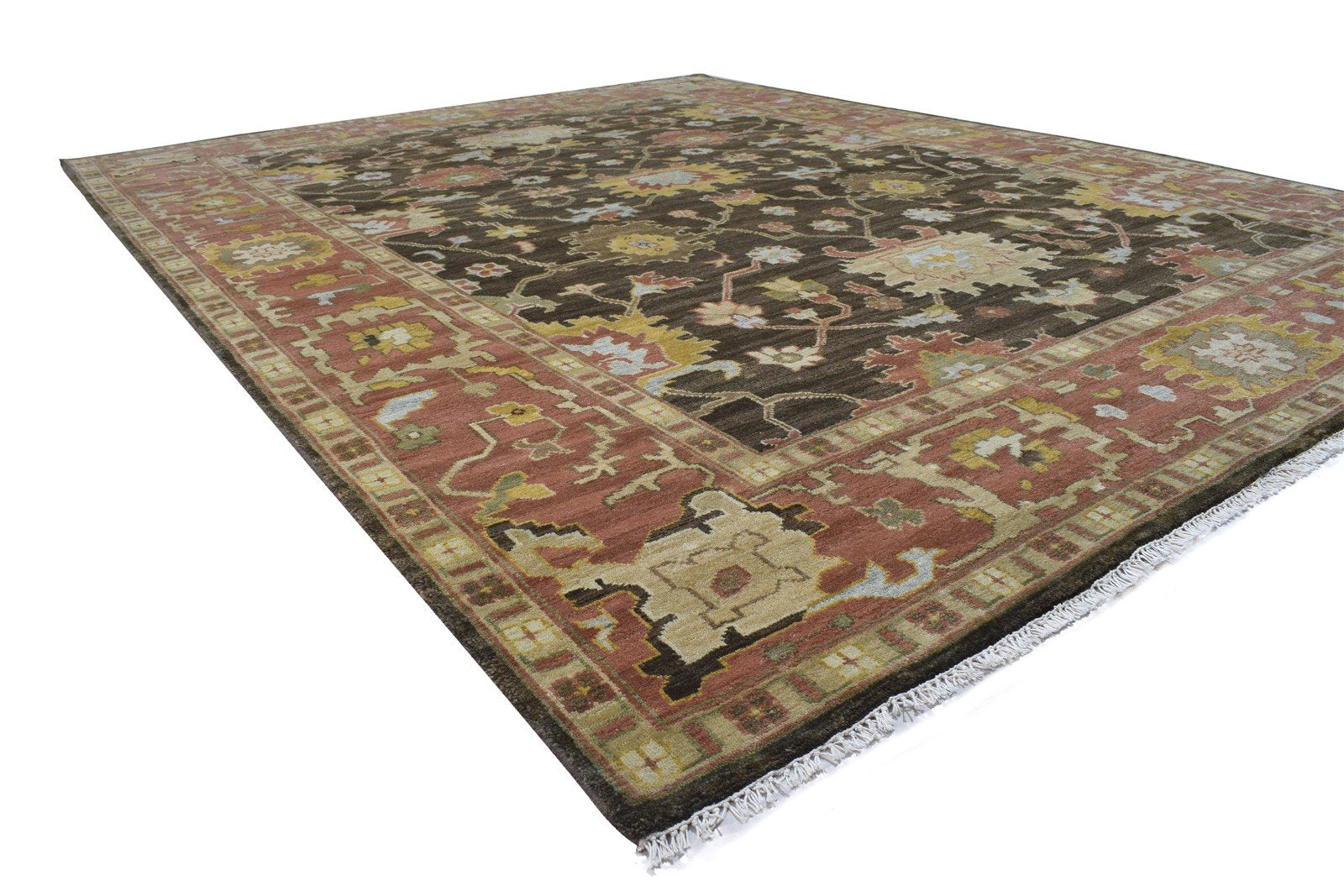 Hand Knotted Brown Wool Rug 8' X 11' Persian Oushak Oriental Large Carpet Area Rug