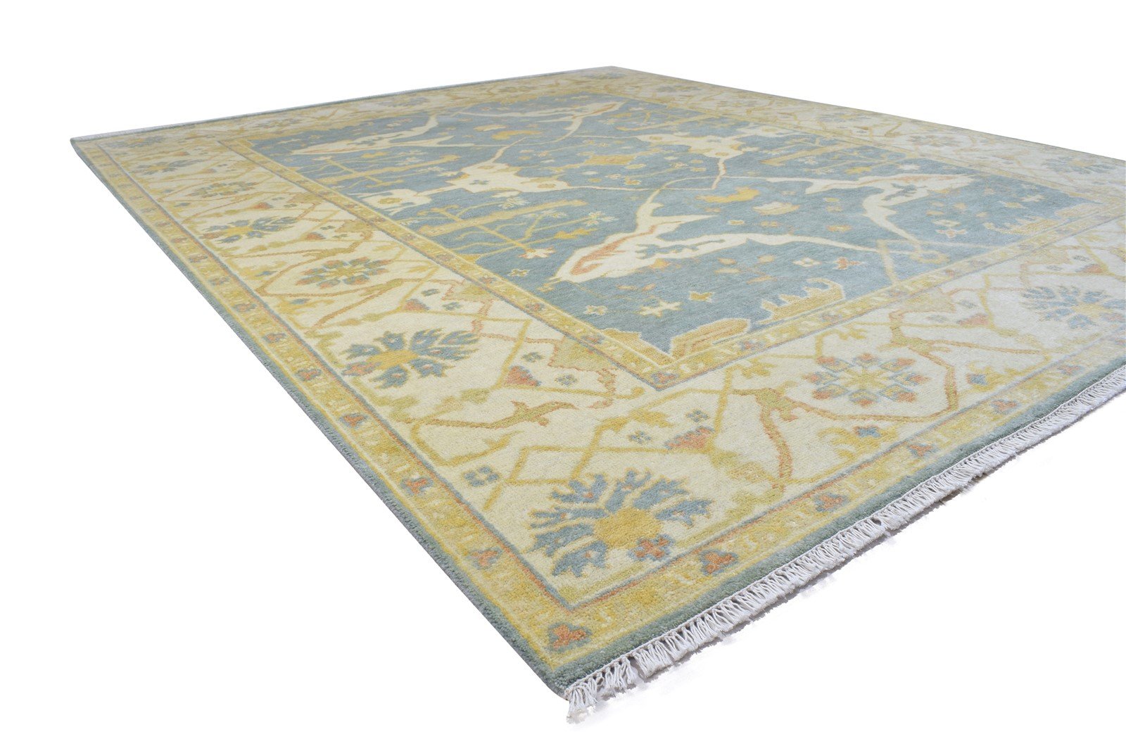 8' X 10' Rug Wool Blue Persian Hand Knotted Oushak Oriental Large Carpet Area Rug
