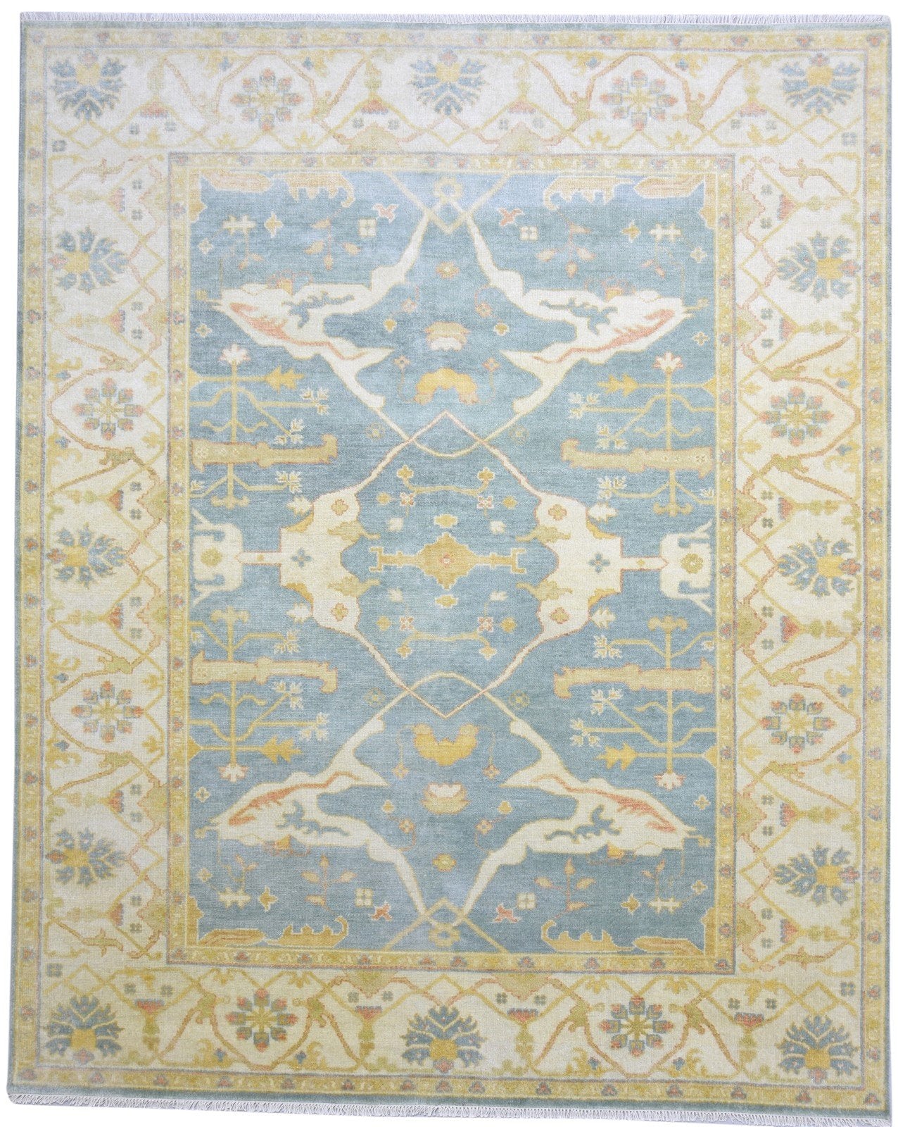 8' X 10' Rug Wool Blue Persian Hand Knotted Oushak Oriental Large Carpet Area Rug