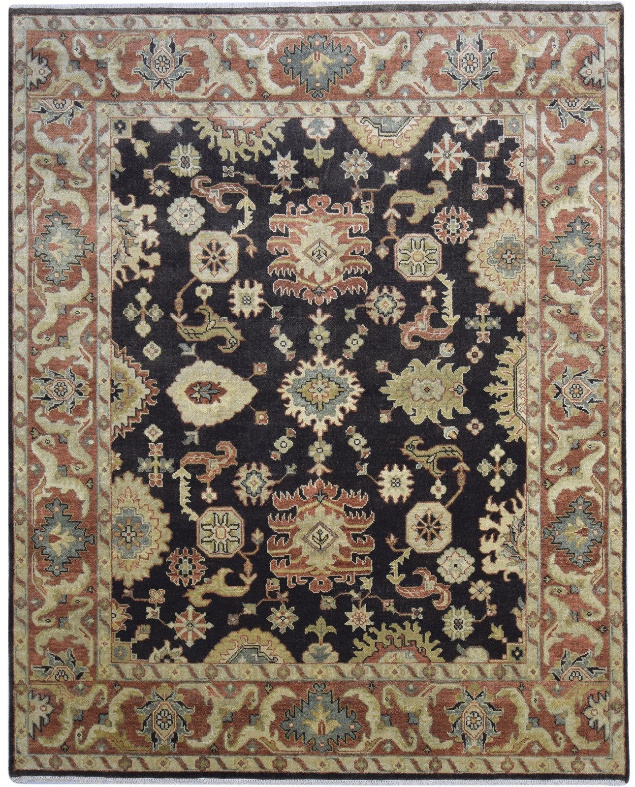 Hand Knotted Charcoal Wool Rug 8' X 10' Persian Oushak Oriental Large Carpet Area Rug