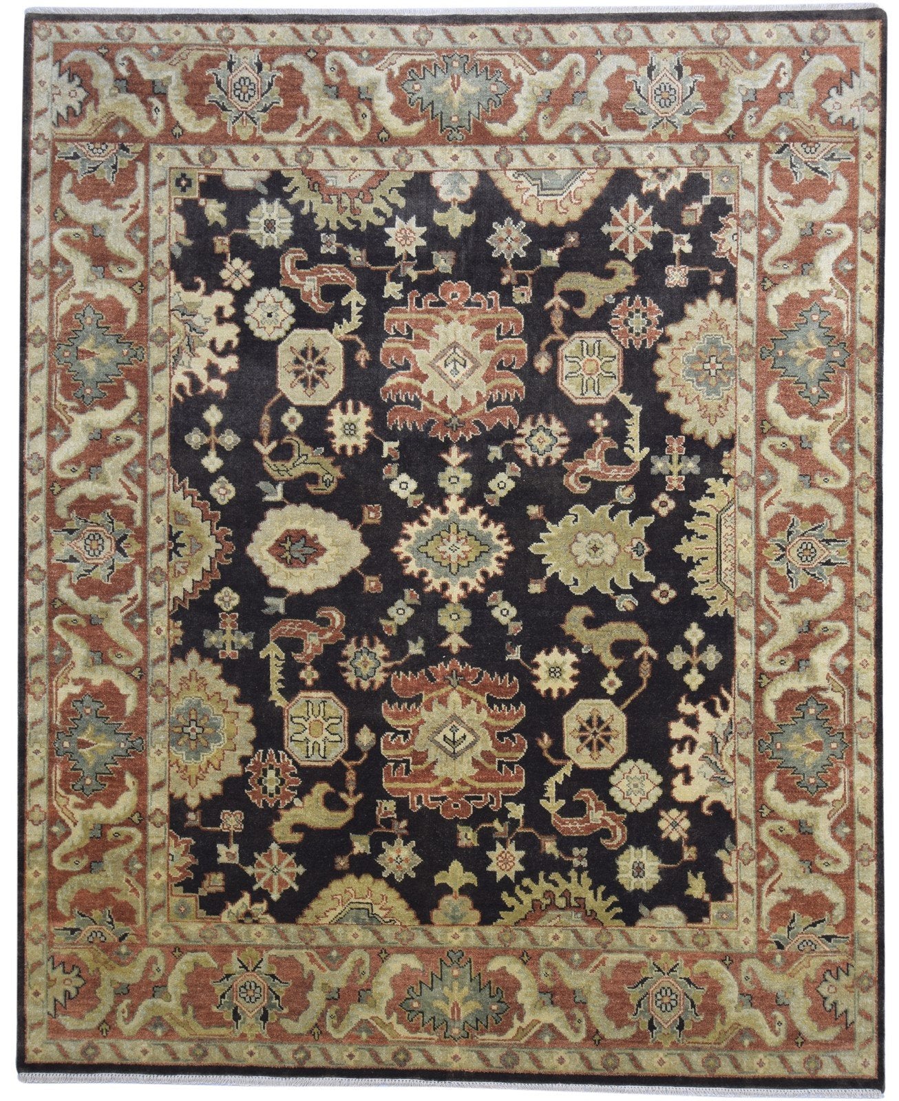 Hand Knotted Black Wool Rug 8' X 10' Persian Oushak Oriental Large Carpet Area Rug