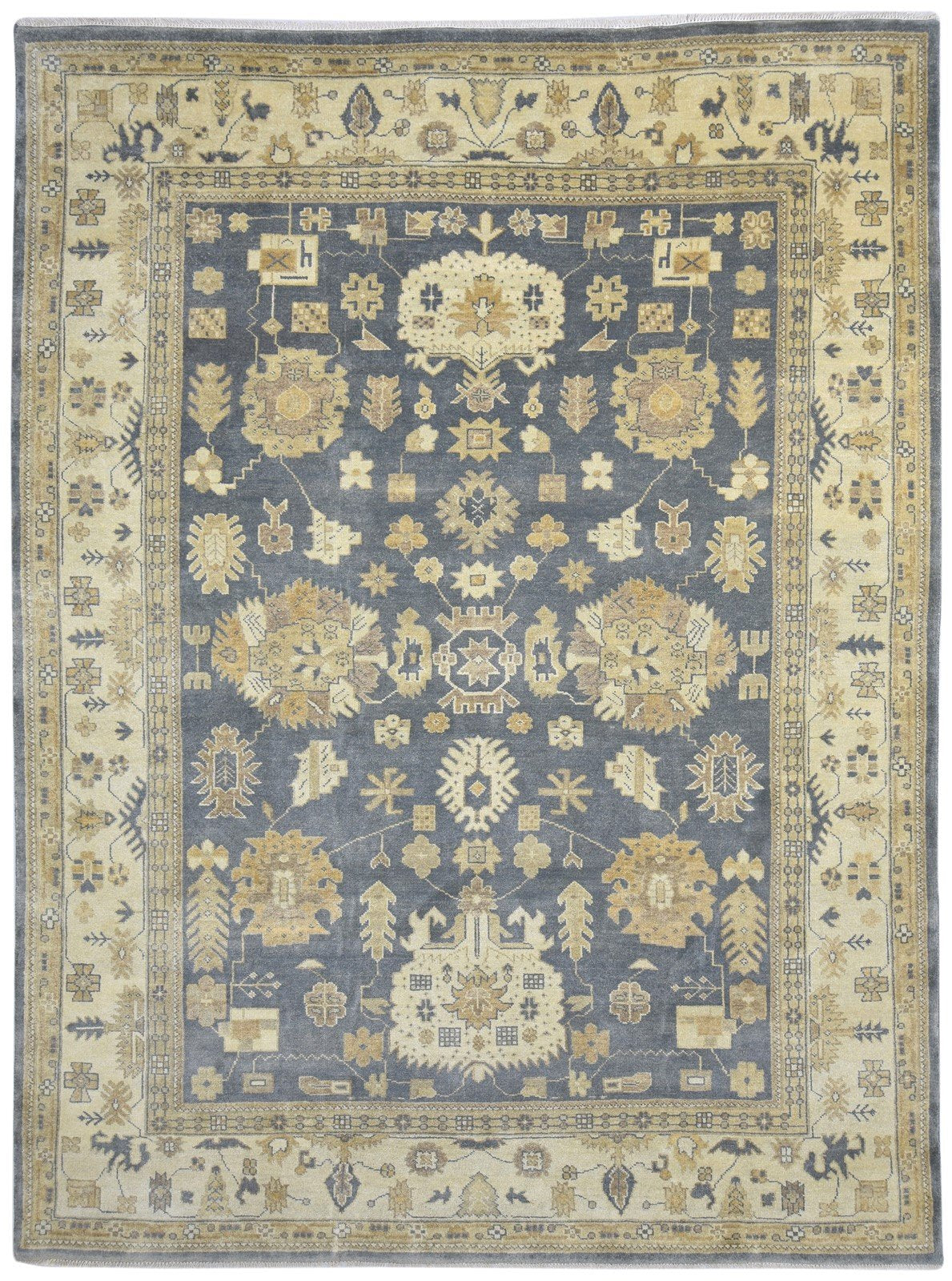 Wool Charcoal Rug 9' X 12' Persian Hand Knotted Oushak Oriental Large Carpet Area Rug