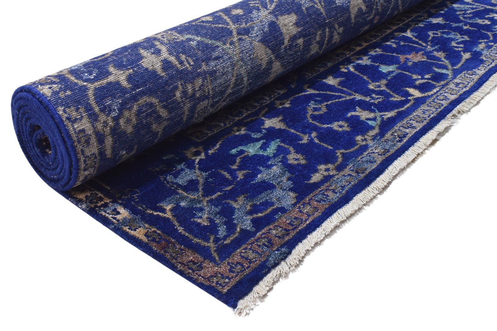 Blue Silk Rug 8' X 10' Persian Hand Knotted Kashan Abstract Large Carpet Area Rug