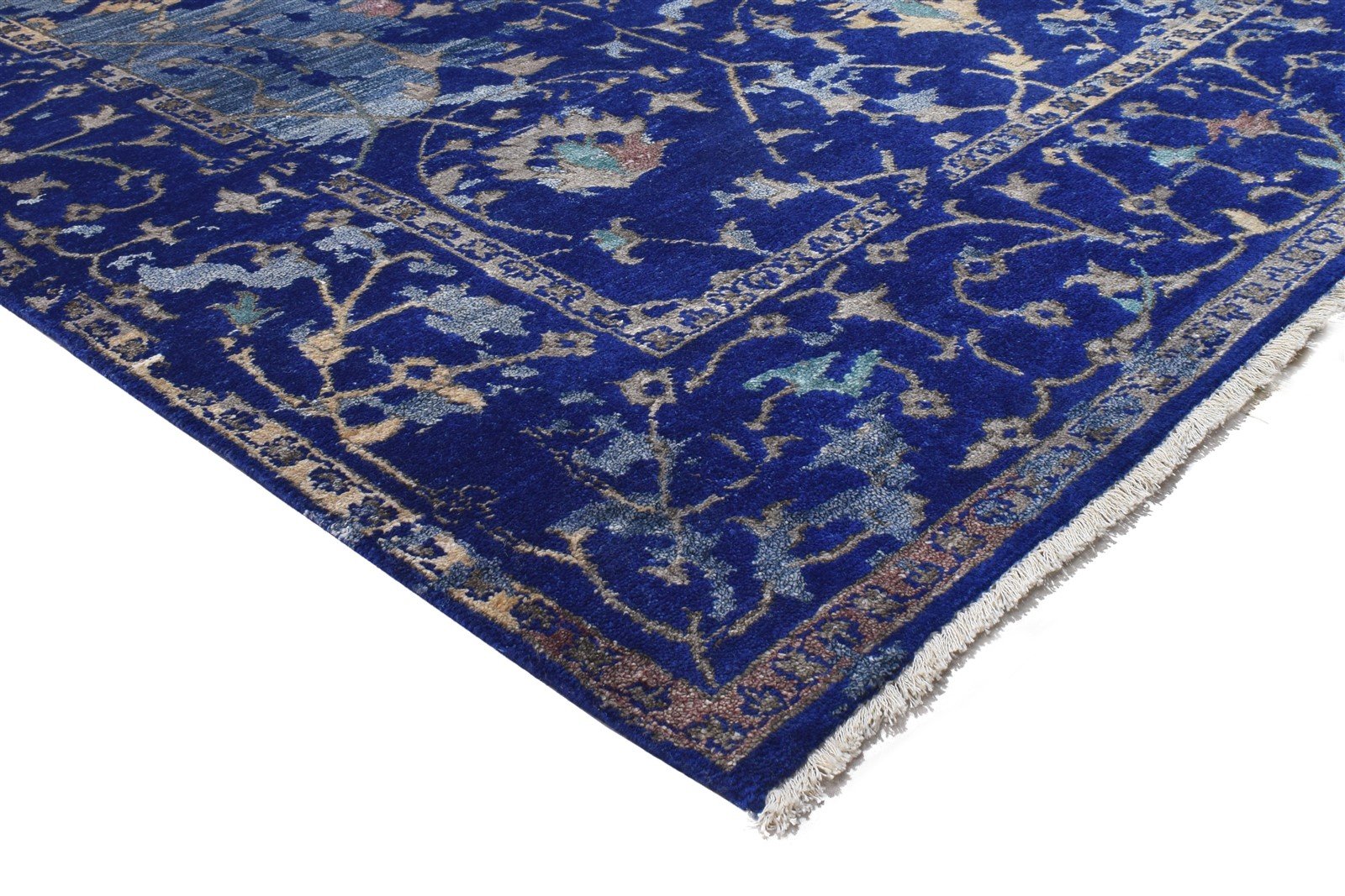 Blue Silk Rug 8' X 10' Persian Hand Knotted Kashan Abstract Large Carpet Area Rug