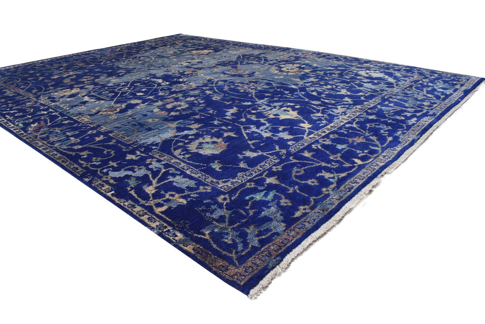 Blue Silk Rug 8' X 10' Persian Hand Knotted Kashan Abstract Large Carpet Area Rug