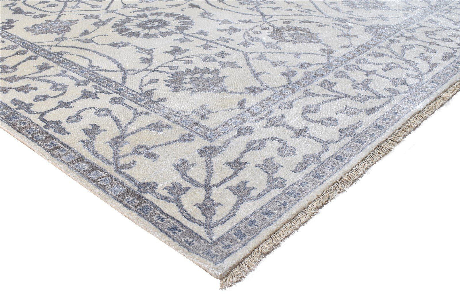 8' X 10' Rug Silk Grey Persian Hand Knotted Mughal Oriental Large Carpet Area Rug