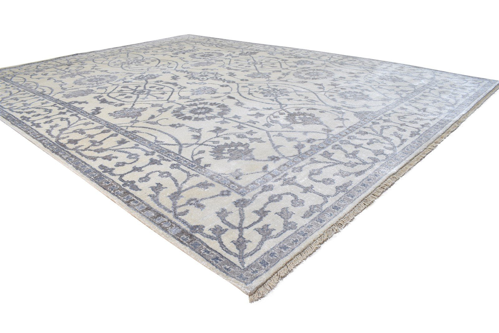 8' X 10' Rug Silk Grey Persian Hand Knotted Mughal Oriental Large Carpet Area Rug