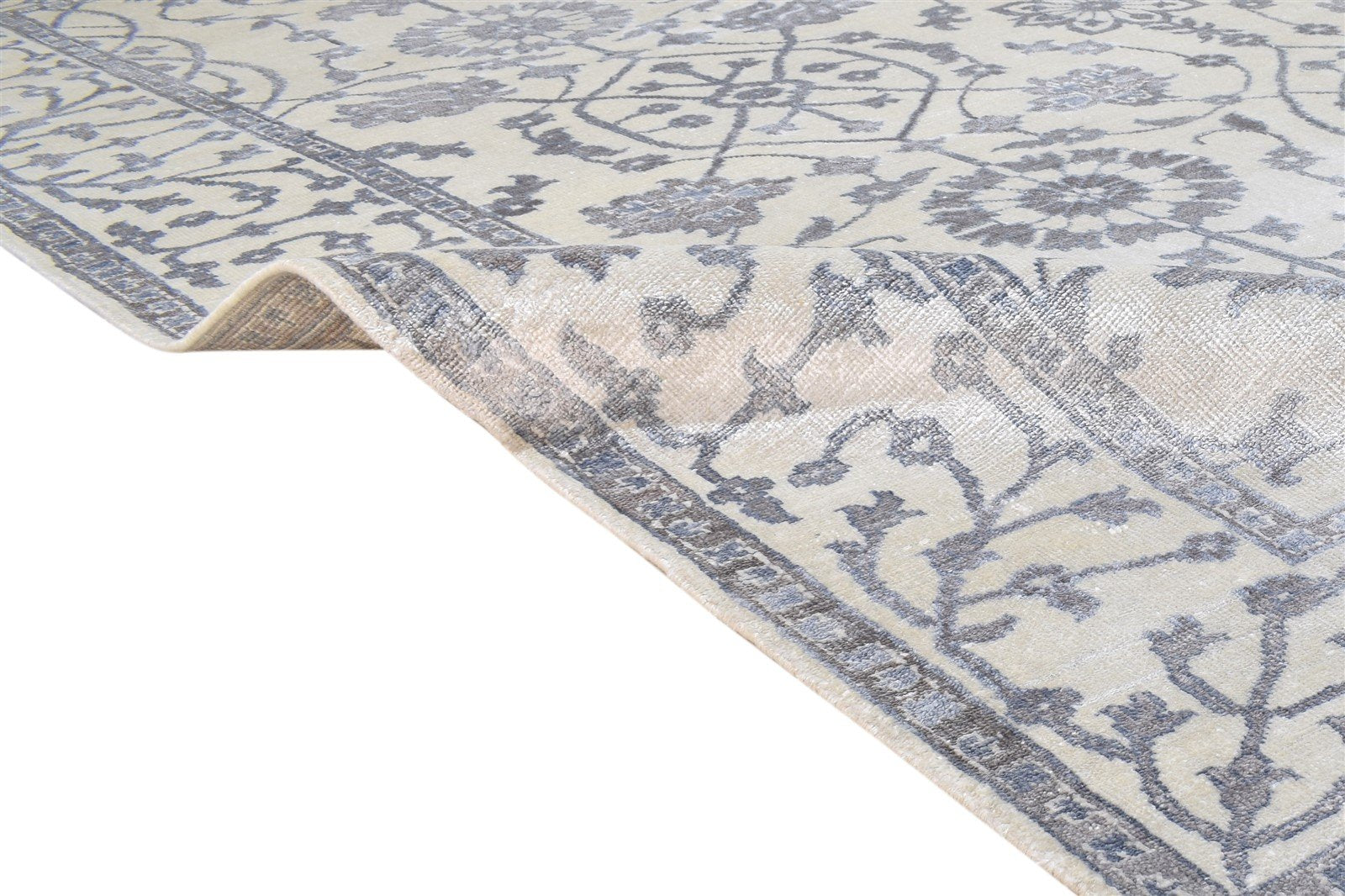 8' X 10' Rug Silk Grey Persian Hand Knotted Mughal Oriental Large Carpet Area Rug
