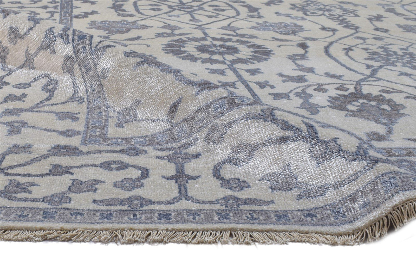 8' X 10' Rug Silk Grey Persian Hand Knotted Mughal Oriental Large Carpet Area Rug