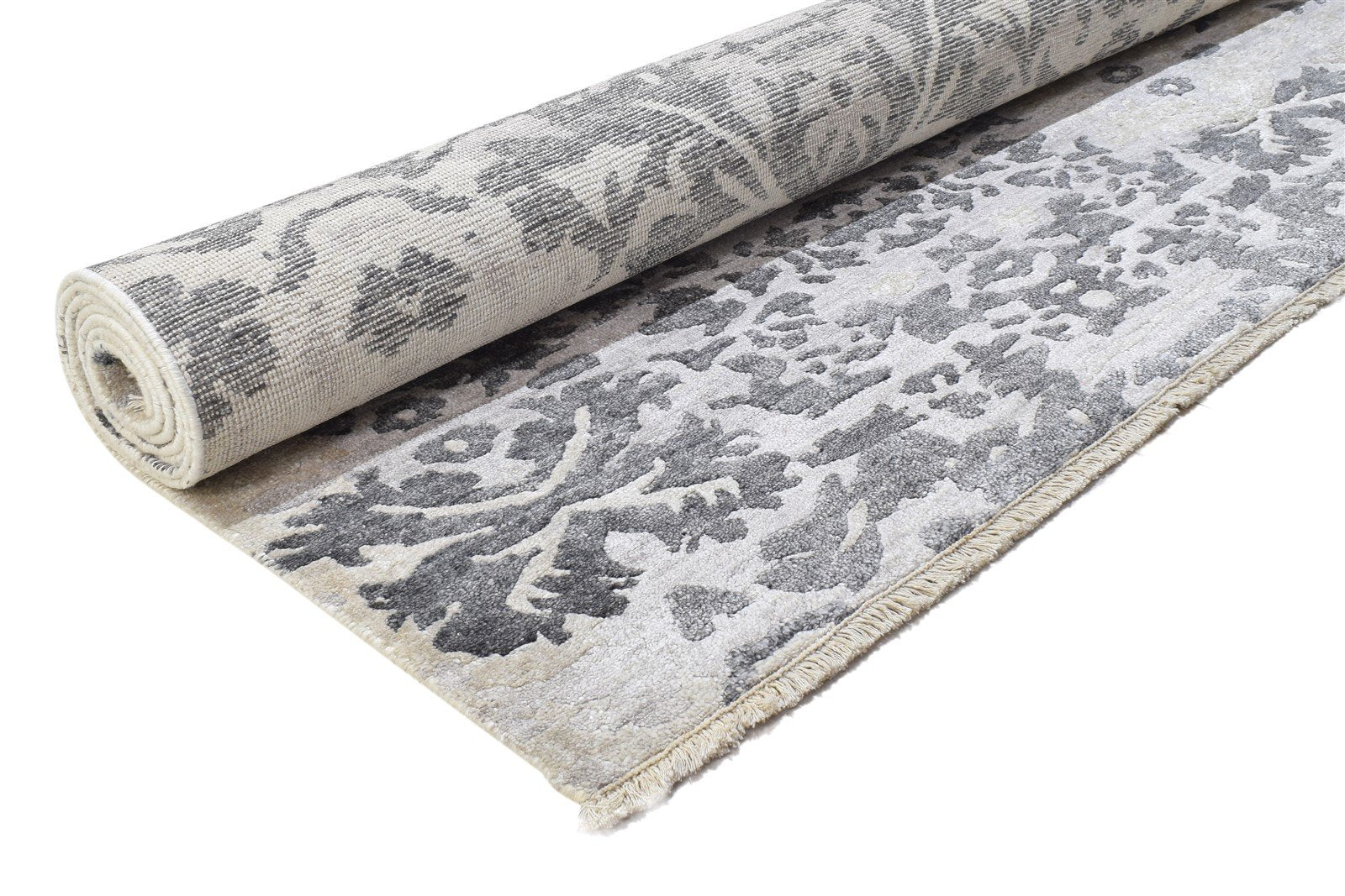7' X 10' Rug Silk Grey Persian Hand Knotted Mughal Abstract Large Carpet Area Rug