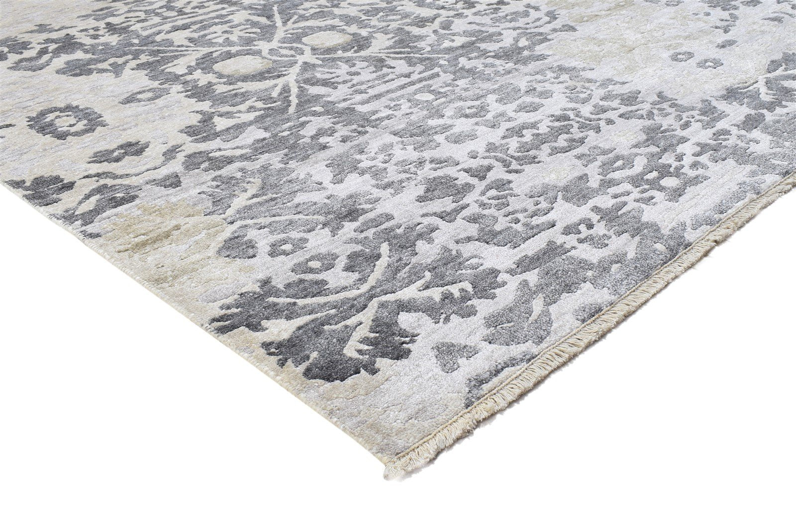 7' X 10' Rug Silk Grey Persian Hand Knotted Mughal Abstract Large Carpet Area Rug