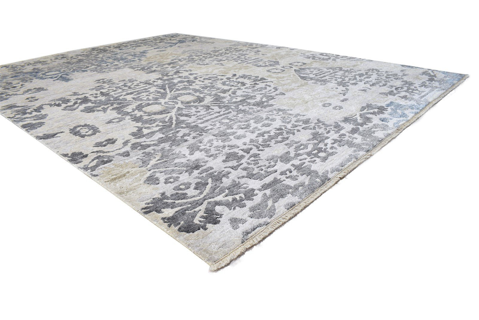 7' X 10' Rug Silk Grey Persian Hand Knotted Mughal Abstract Large Carpet Area Rug