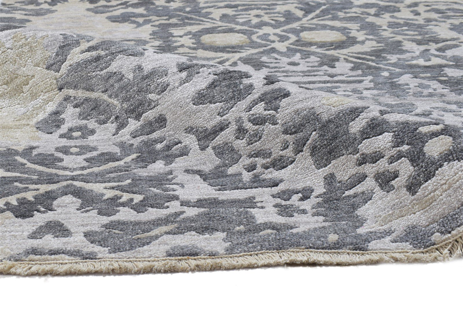 7' X 10' Rug Silk Grey Persian Hand Knotted Mughal Abstract Large Carpet Area Rug