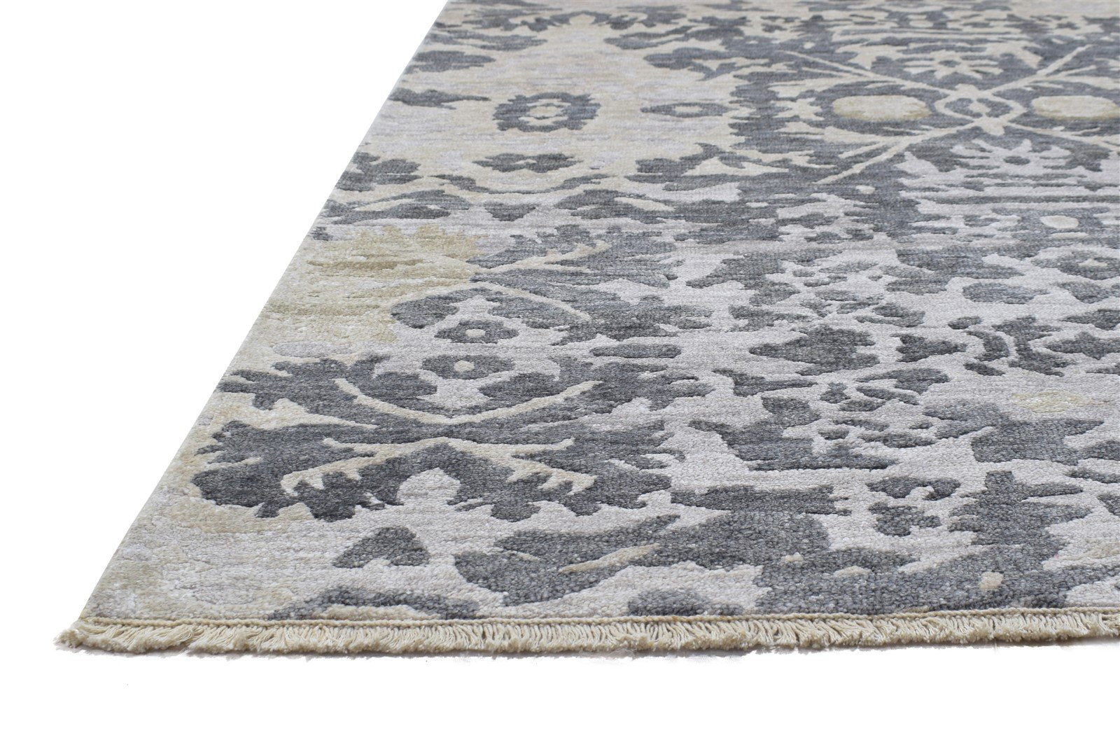 7' X 10' Rug Silk Grey Persian Hand Knotted Mughal Abstract Large Carpet Area Rug