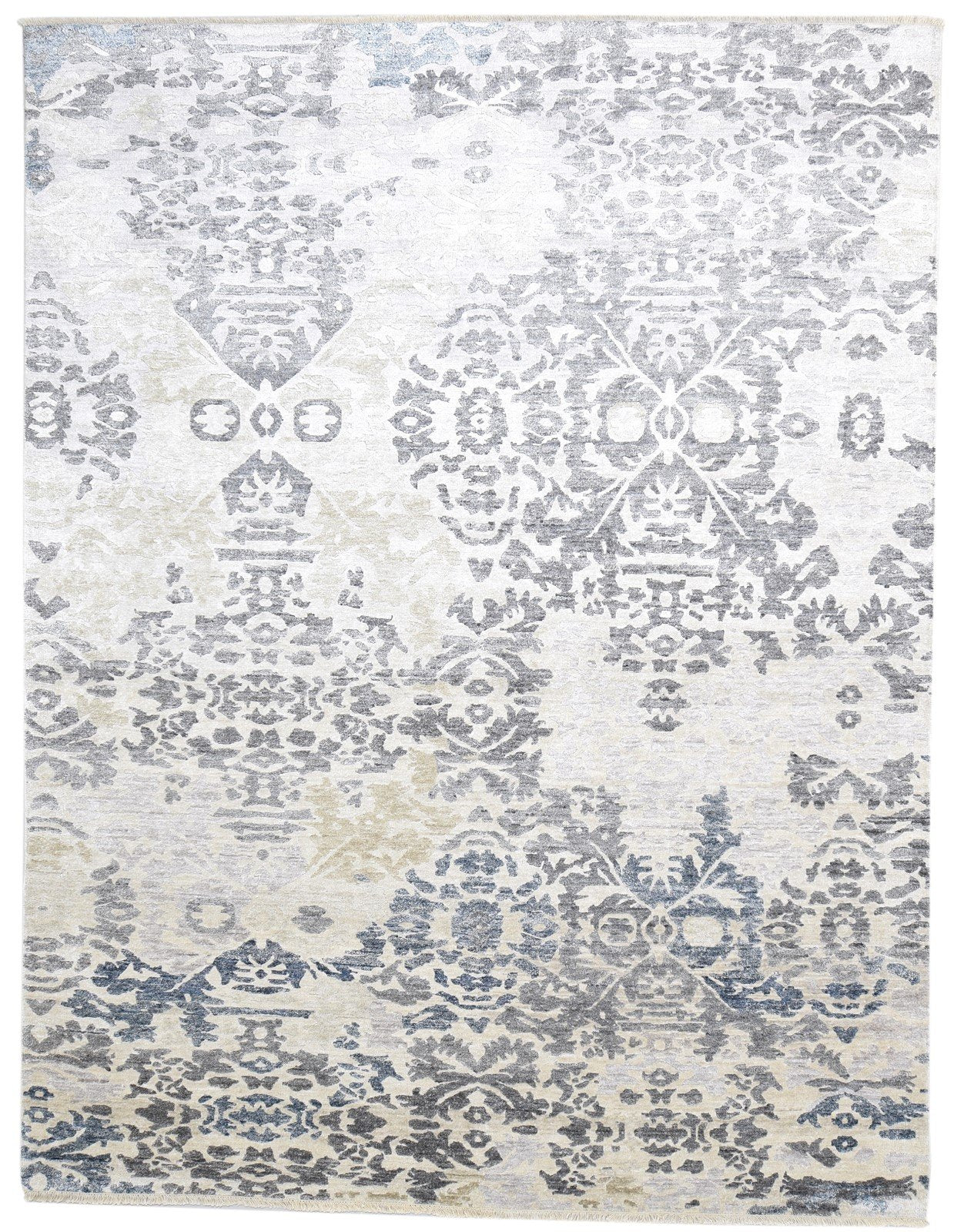 7' X 10' Rug Silk Grey Persian Hand Knotted Mughal Abstract Large Carpet Area Rug