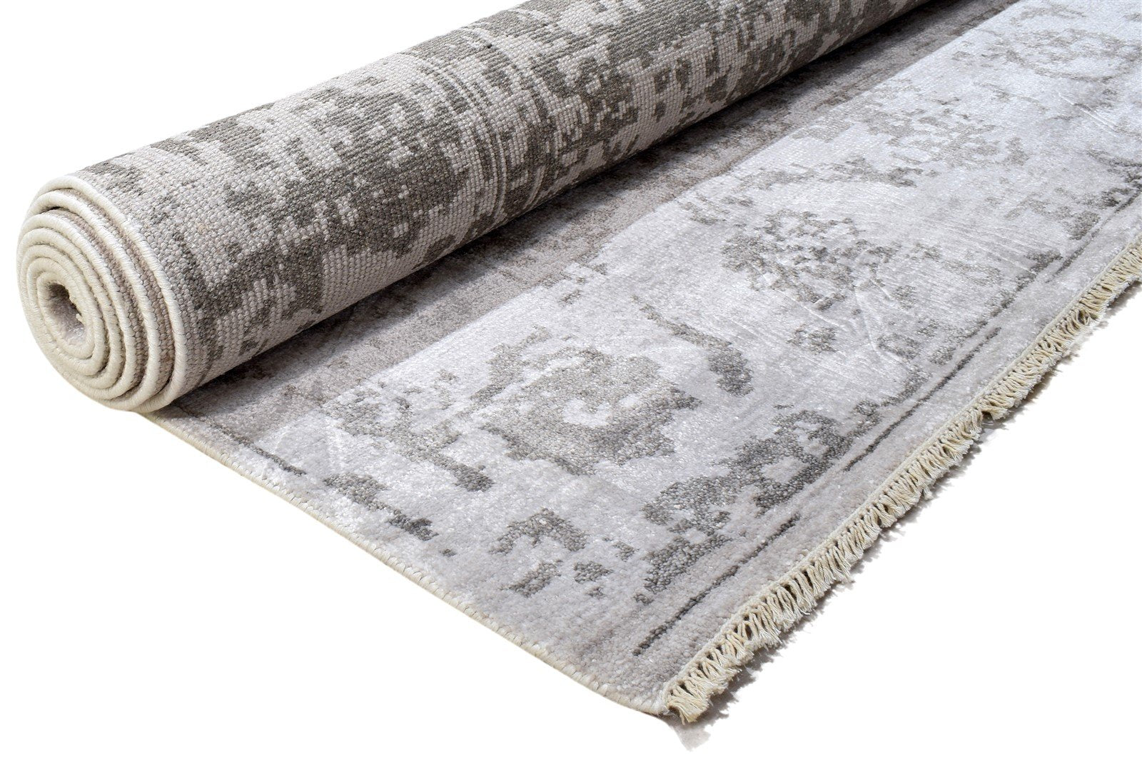 Hand Knotted Grey Silk Rug 8' X 10' Modern Indian Abstract Large Carpet Area Rug