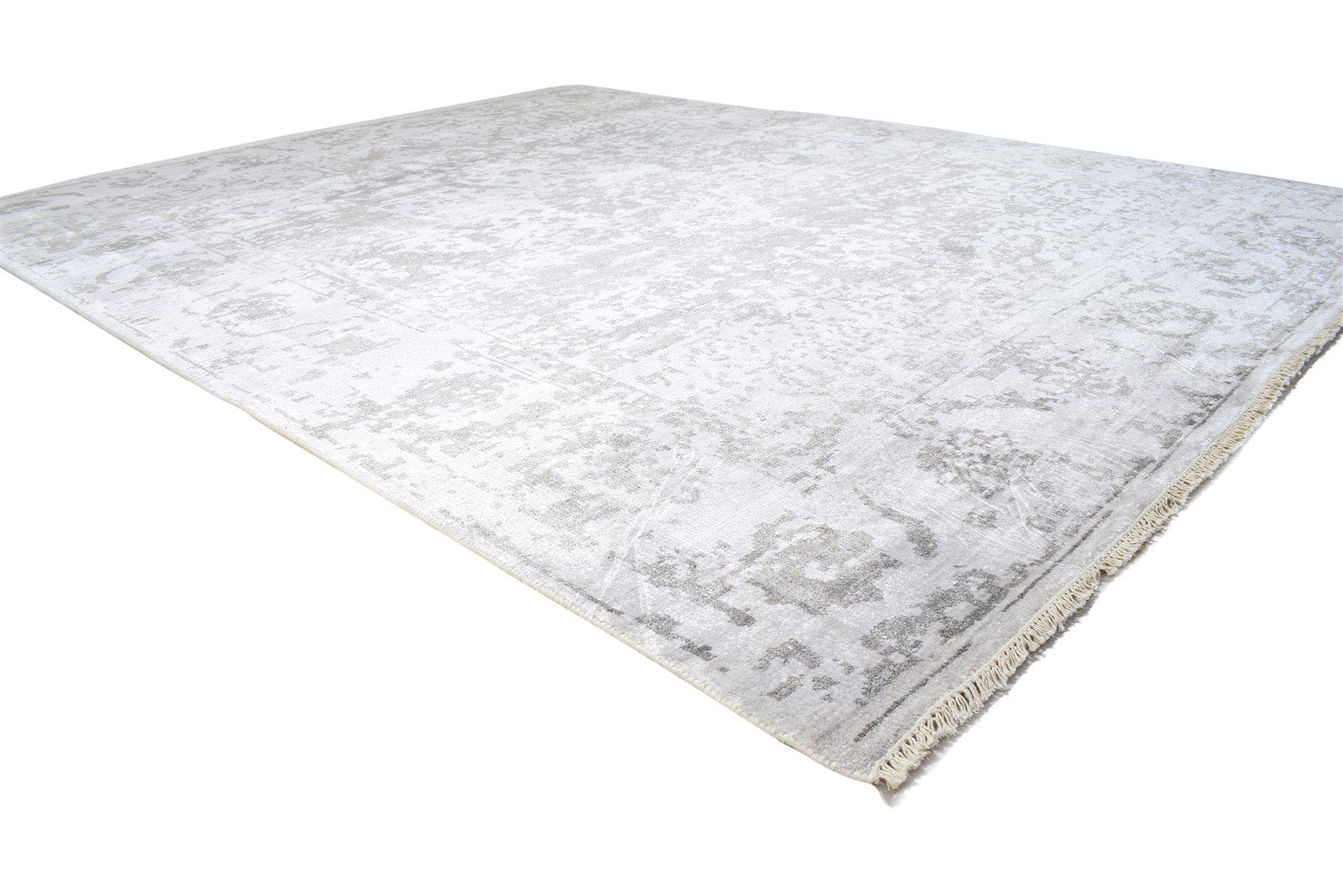 Hand Knotted Grey Silk Rug 8' X 10' Modern Indian Abstract Large Carpet Area Rug