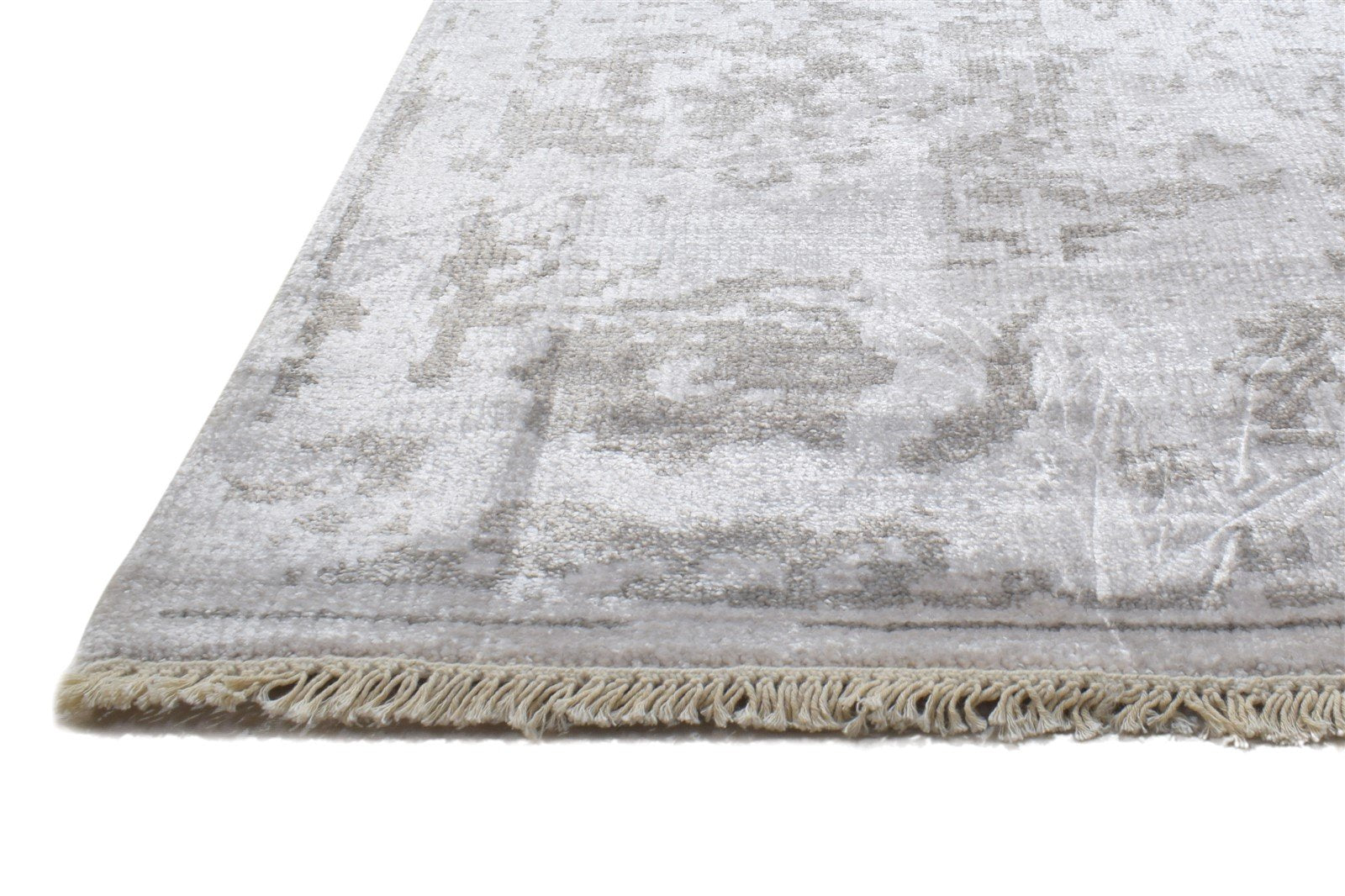 Hand Knotted Grey Silk Rug 8' X 10' Modern Indian Abstract Large Carpet Area Rug