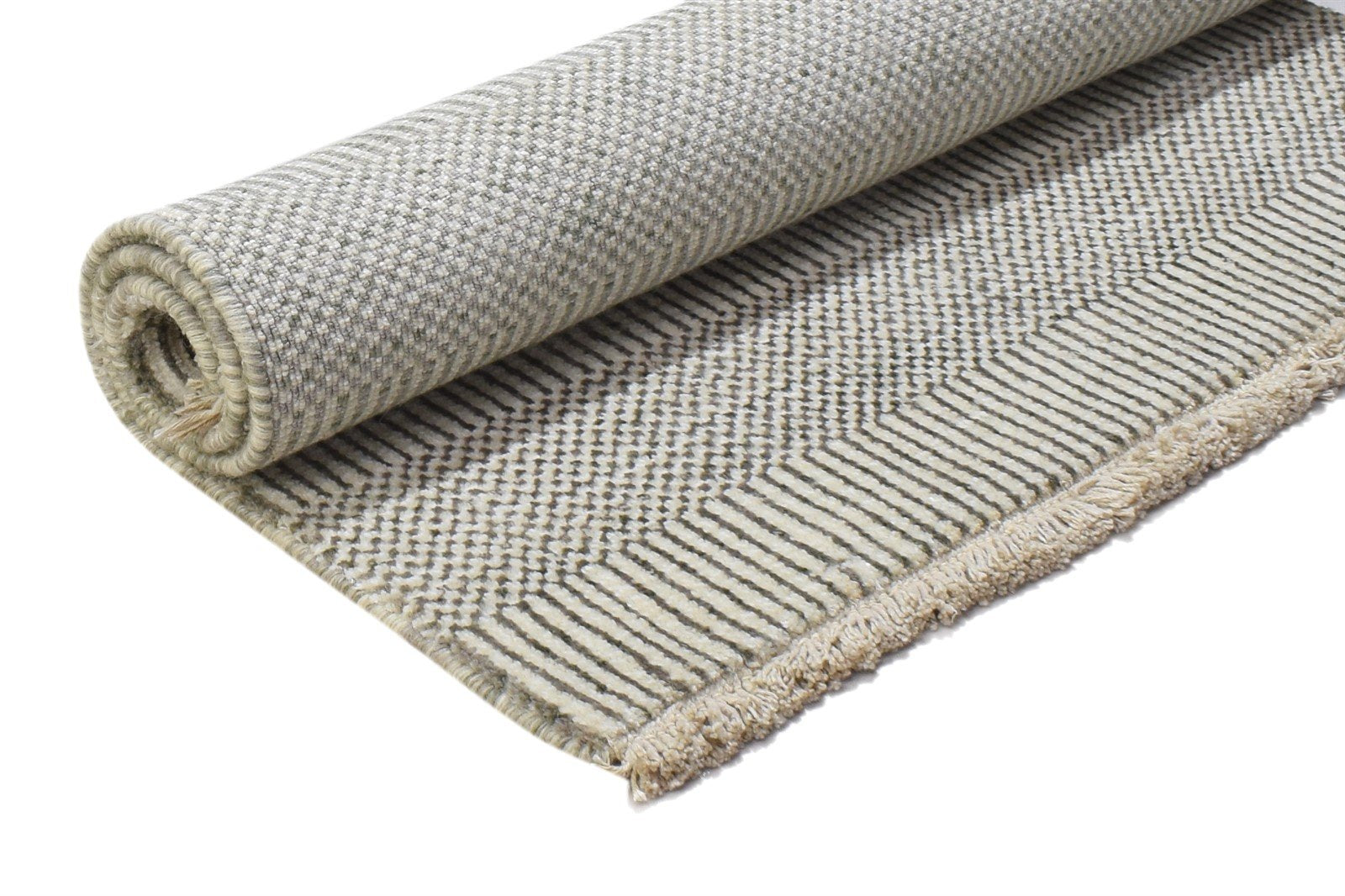 Hand Knotted Cream Wool / Silk Rug 2X3 Modern Scandinavian Grass Trellis Small Area Rug