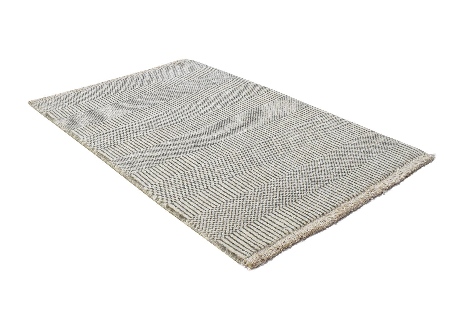 Hand Knotted Cream Wool / Silk Rug 2X3 Modern Scandinavian Grass Trellis Small Area Rug