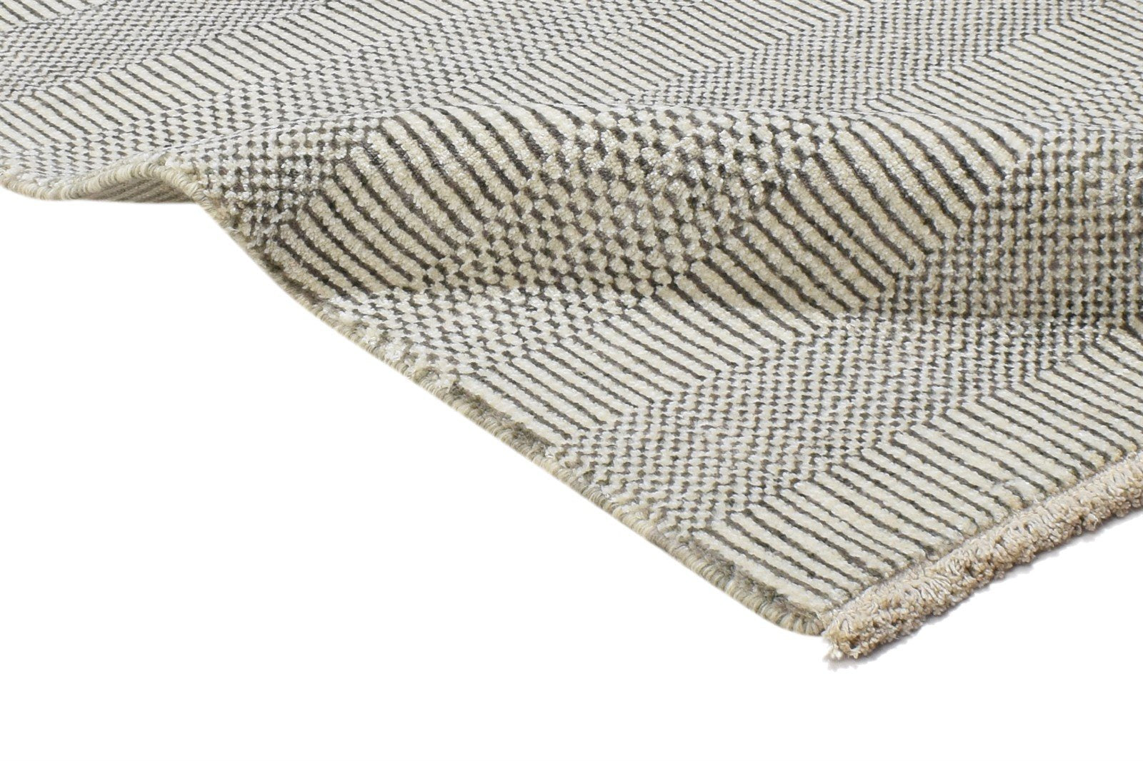 Hand Knotted Cream Wool / Silk Rug 2X3 Modern Scandinavian Grass Trellis Small Area Rug
