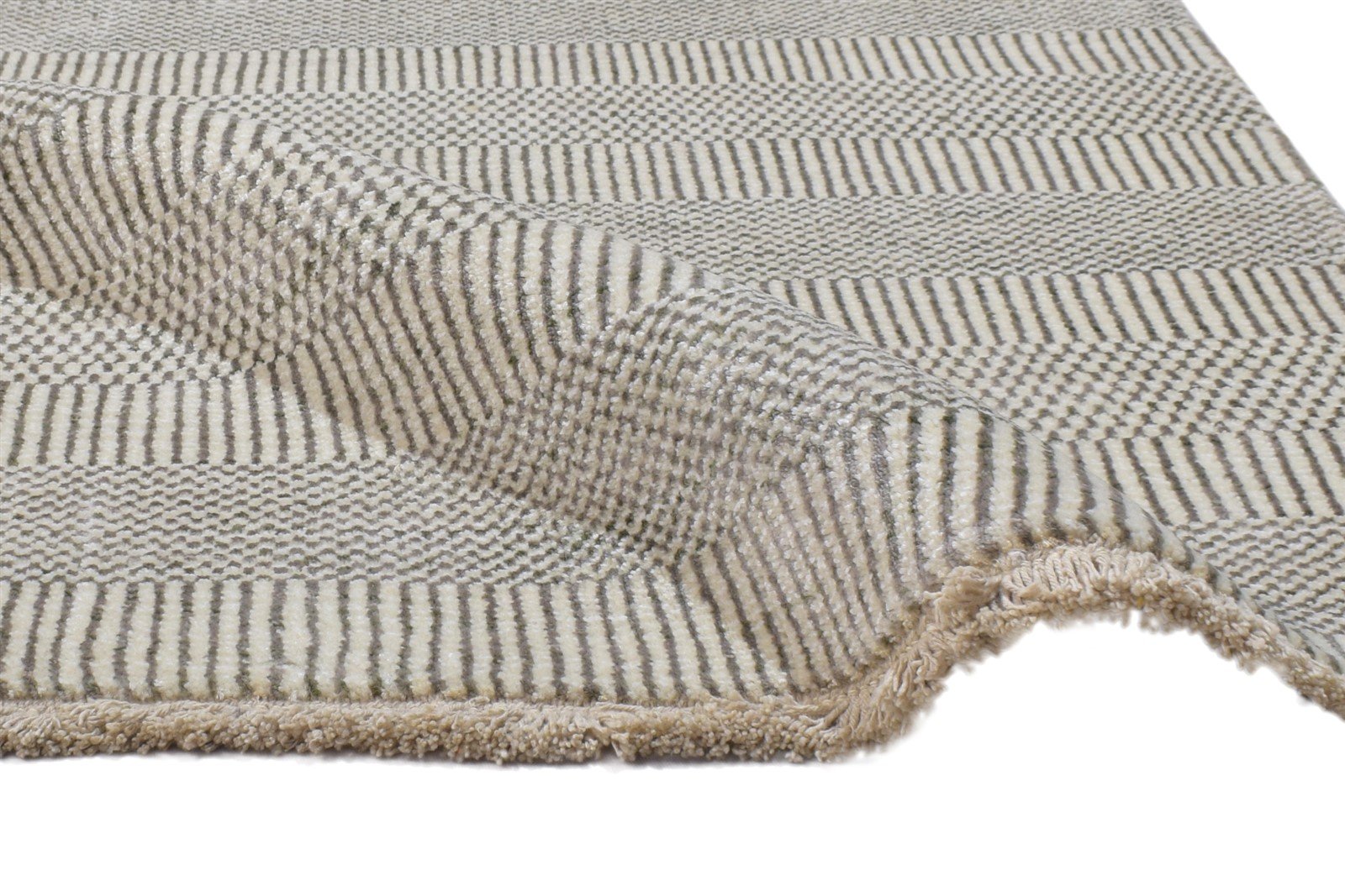 Hand Knotted Cream Wool / Silk Rug 2X3 Modern Scandinavian Grass Trellis Small Area Rug