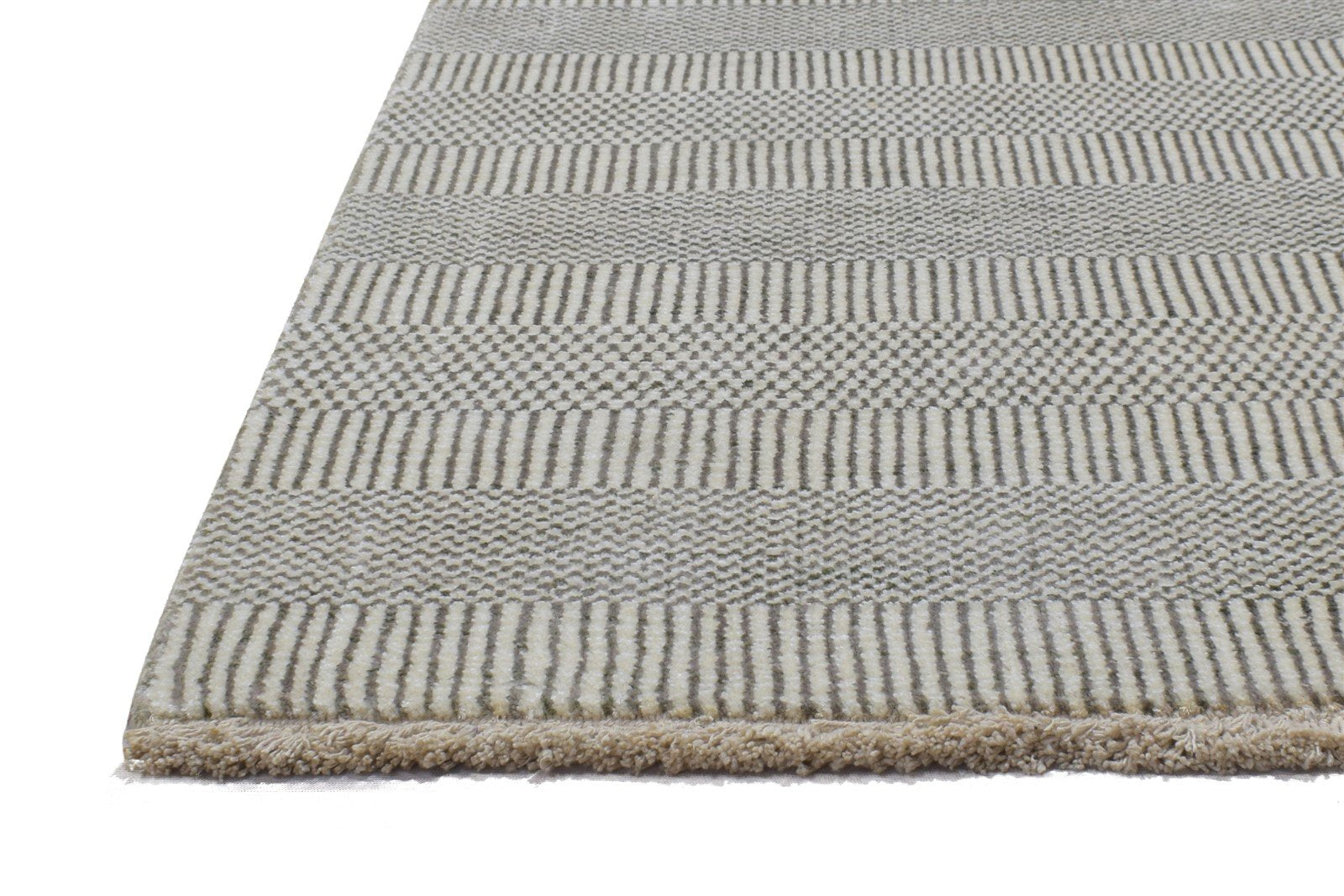 Hand Knotted Cream Wool / Silk Rug 2X3 Modern Scandinavian Grass Trellis Small Area Rug