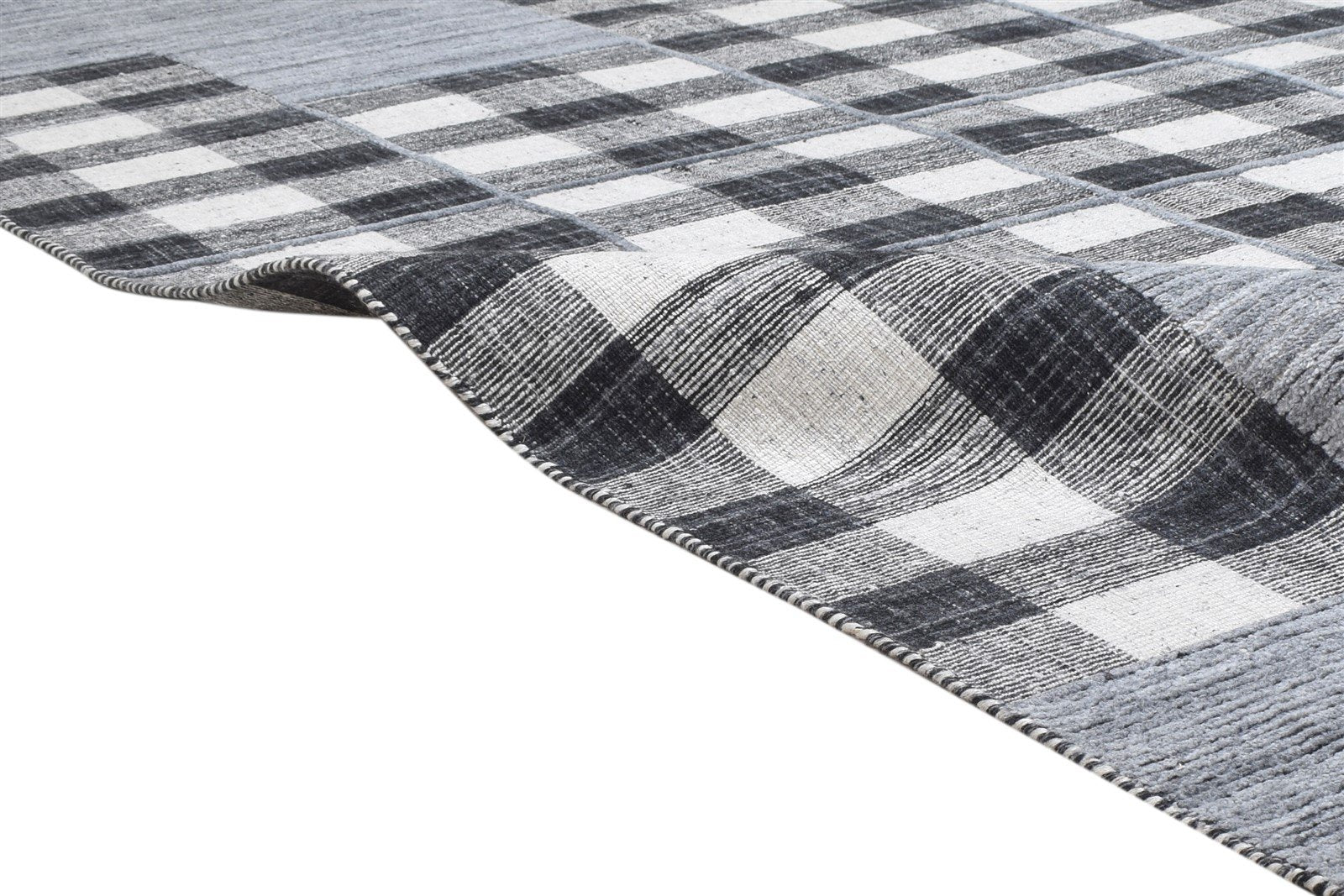 Delilah Black Pet Yarn Rug 5' X 8' Modern Handloom Scandinavian Plaids   7864232116373