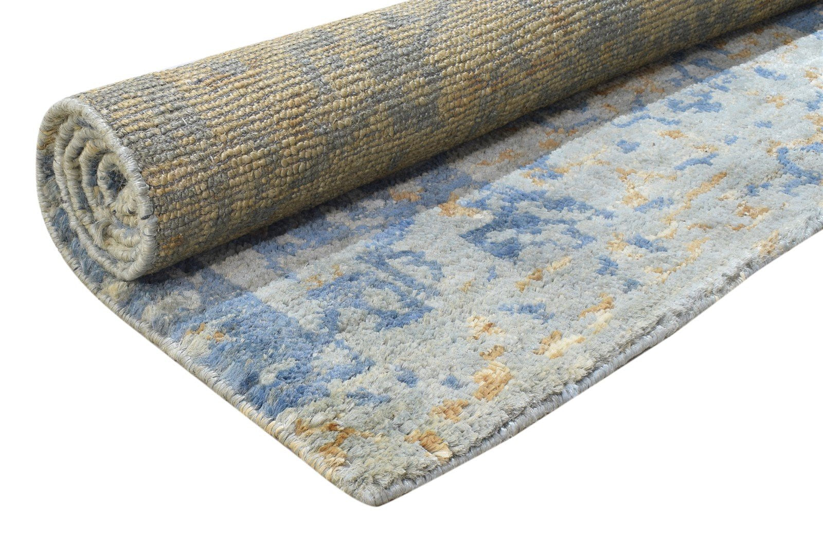 5X8 Rug Jute Blue Persian Hand Knotted Heriz-Indian Abstract Room Size Carpet Area Rug