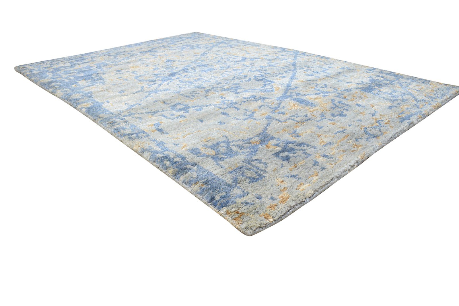 5X8 Rug Jute Blue Persian Hand Knotted Heriz-Indian Abstract Room Size Carpet Area Rug