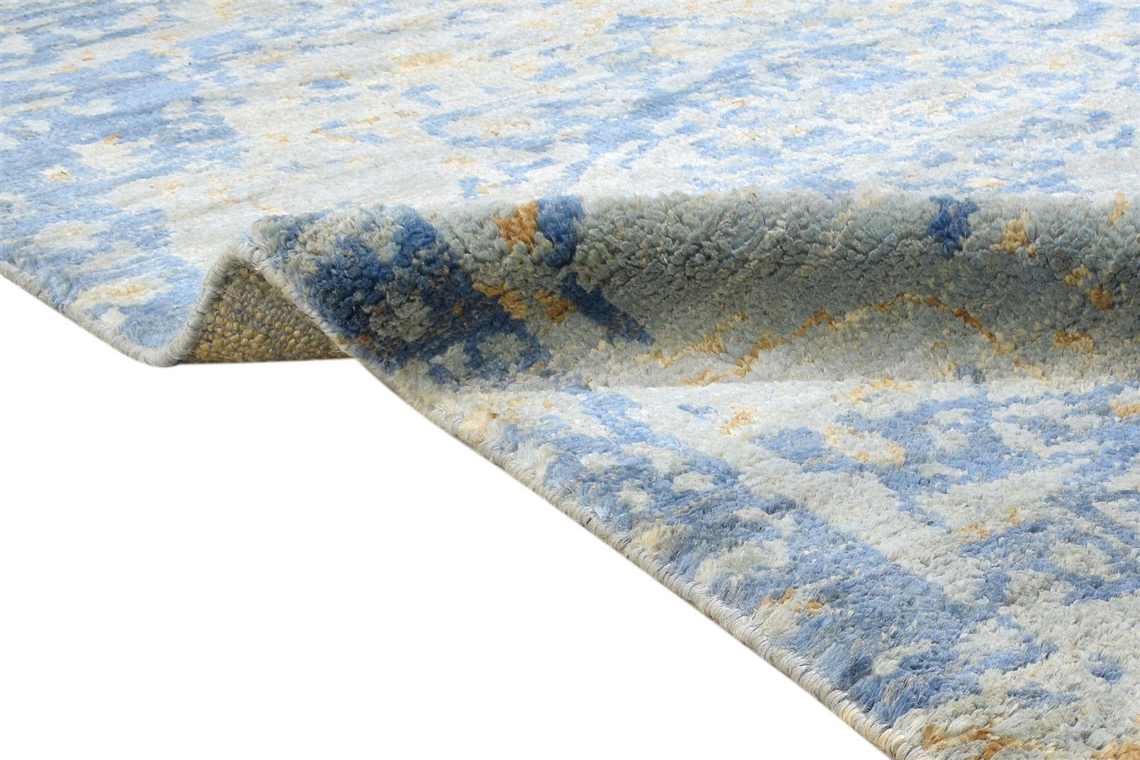 5X8 Rug Jute Blue Persian Hand Knotted Heriz-Indian Abstract Room Size Carpet Area Rug