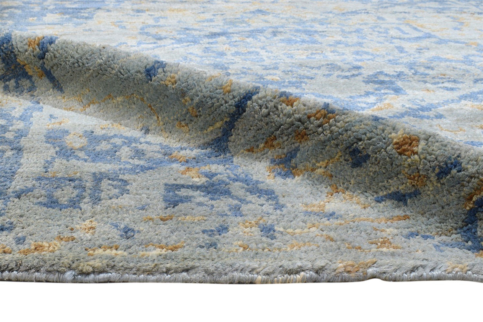 5X8 Rug Jute Blue Persian Hand Knotted Heriz-Indian Abstract Room Size Carpet Area Rug