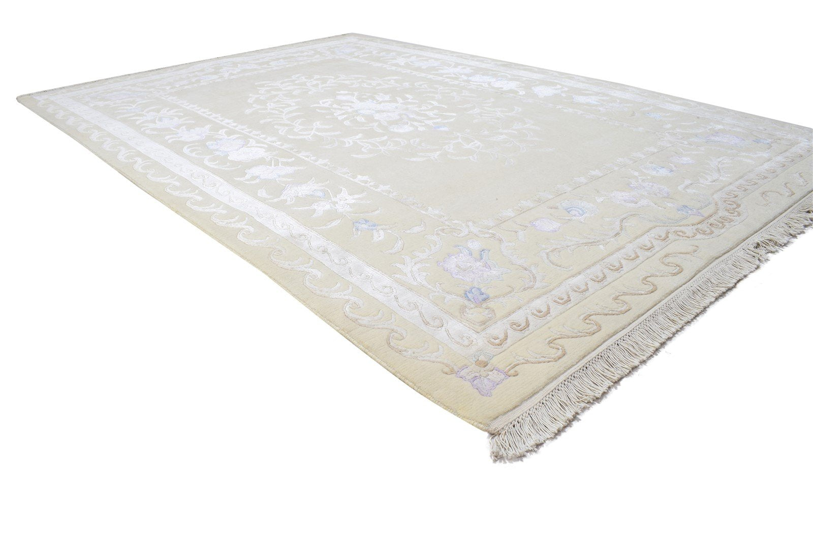 Hand Knotted Sand Wool / Silk Rug 6X8 Persian Oriental Oriental Room Size Area Rug
