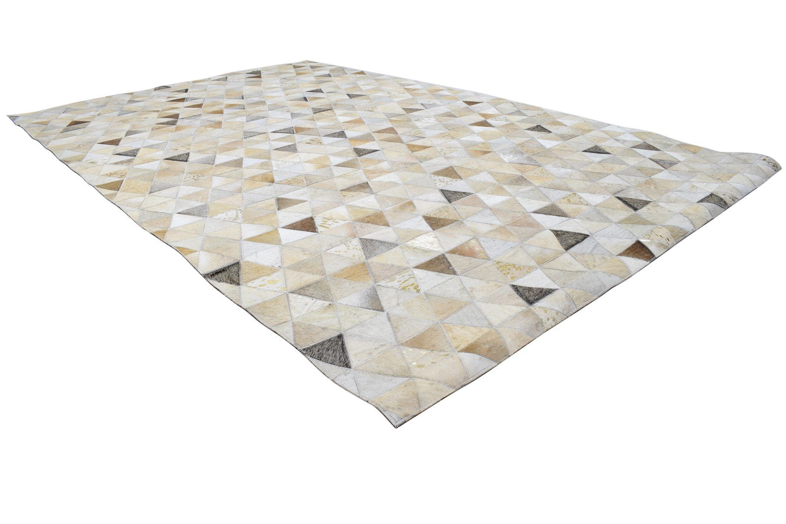 Leather Beige Rug 5X8 Modern Hand Woven Scandinavian Triangles Room Size Carpet Area Rug