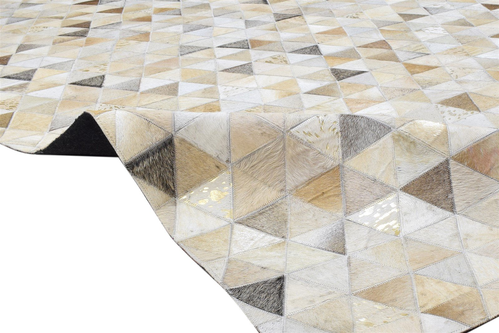 Leather Beige Rug 5X8 Modern Hand Woven Scandinavian Triangles Room Size Carpet Area Rug