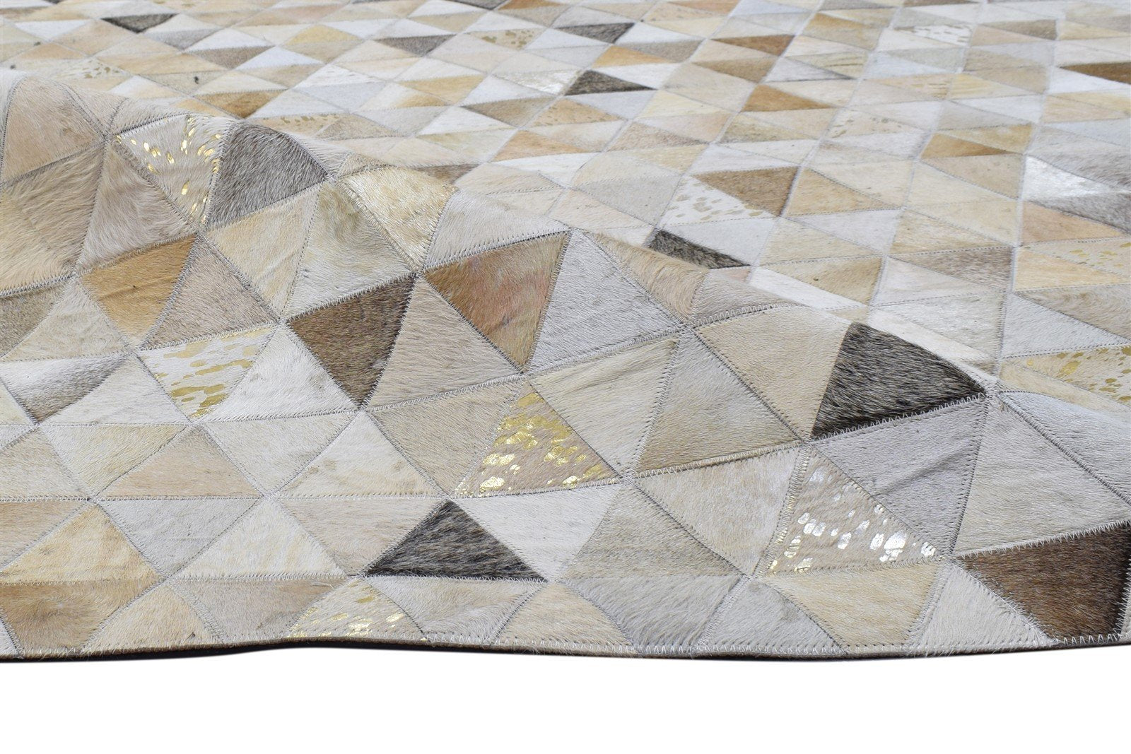 Leather Beige Rug 5X8 Modern Hand Woven Scandinavian Triangles Room Size Carpet Area Rug