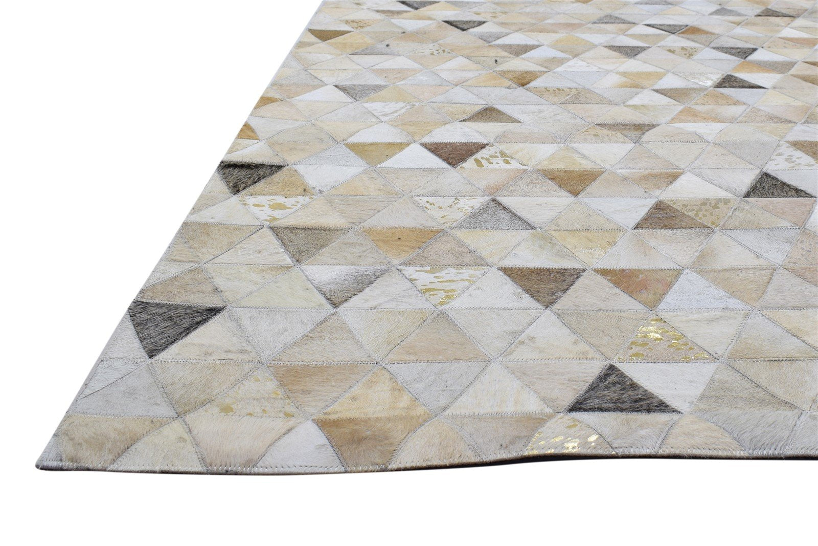 Leather Beige Rug 5X8 Modern Hand Woven Scandinavian Triangles Room Size Carpet Area Rug