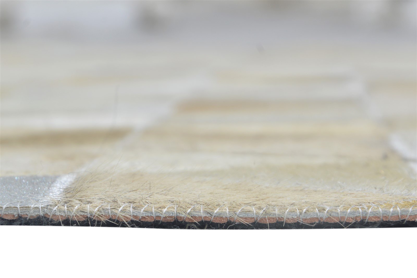 Hand Woven Beige Leather Rug 5X8 Modern Scandinavian Triangles Room Size Carpet Area Rug