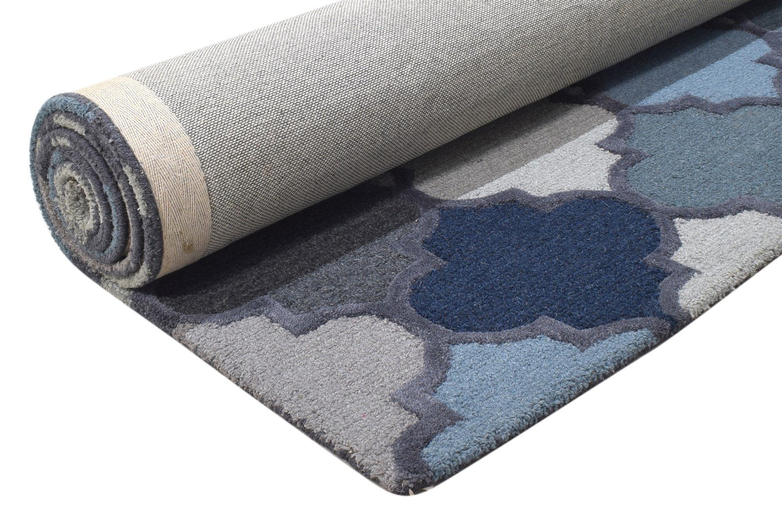 5' X 8' Rug Wool Blue Modern Hand Tufted Moroccan Trellis Room Size Carpet Area Rug