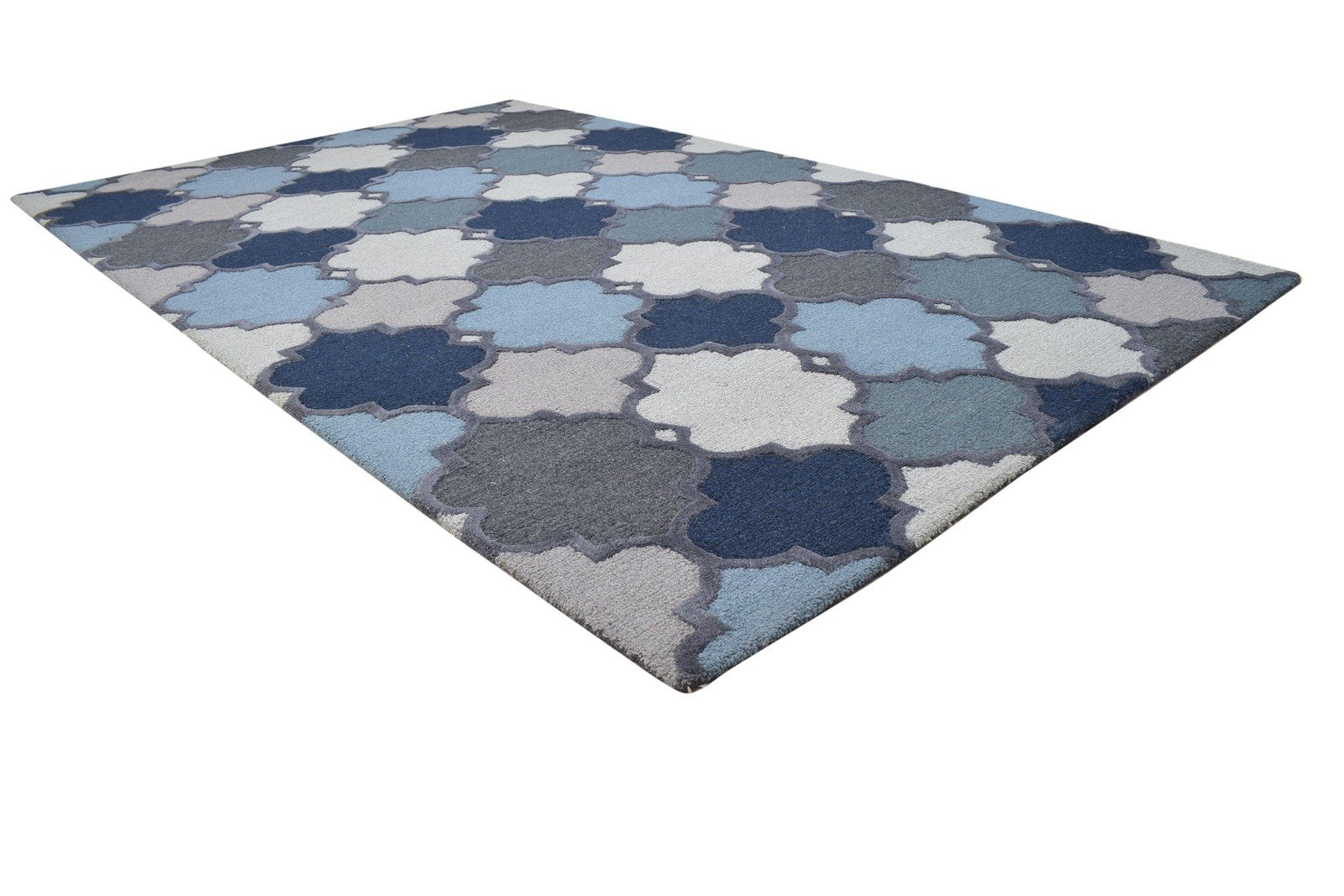 5' X 8' Rug Wool Blue Modern Hand Tufted Moroccan Trellis Room Size Carpet Area Rug
