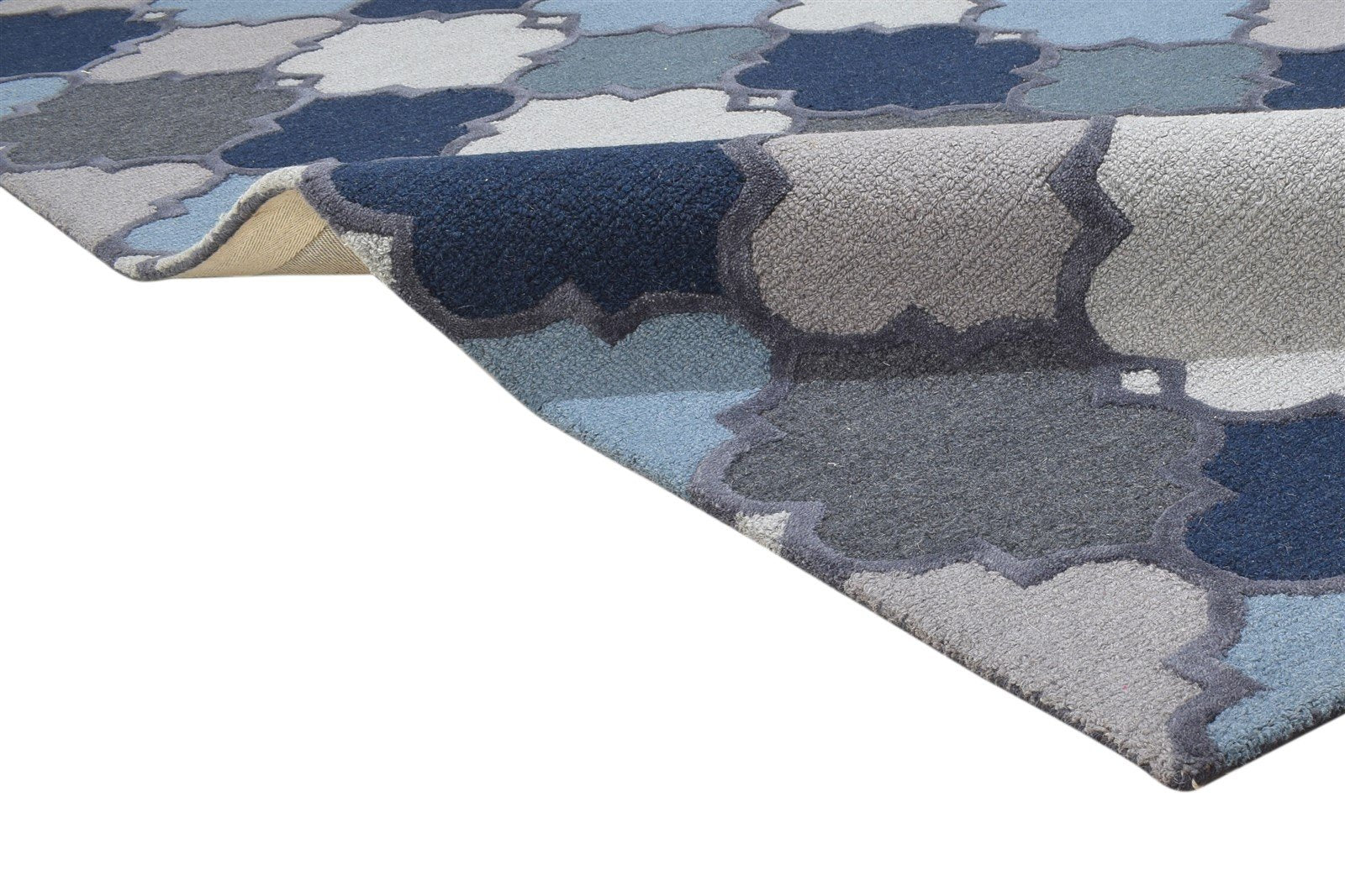 5' X 8' Rug Wool Blue Modern Hand Tufted Moroccan Trellis Room Size Carpet Area Rug