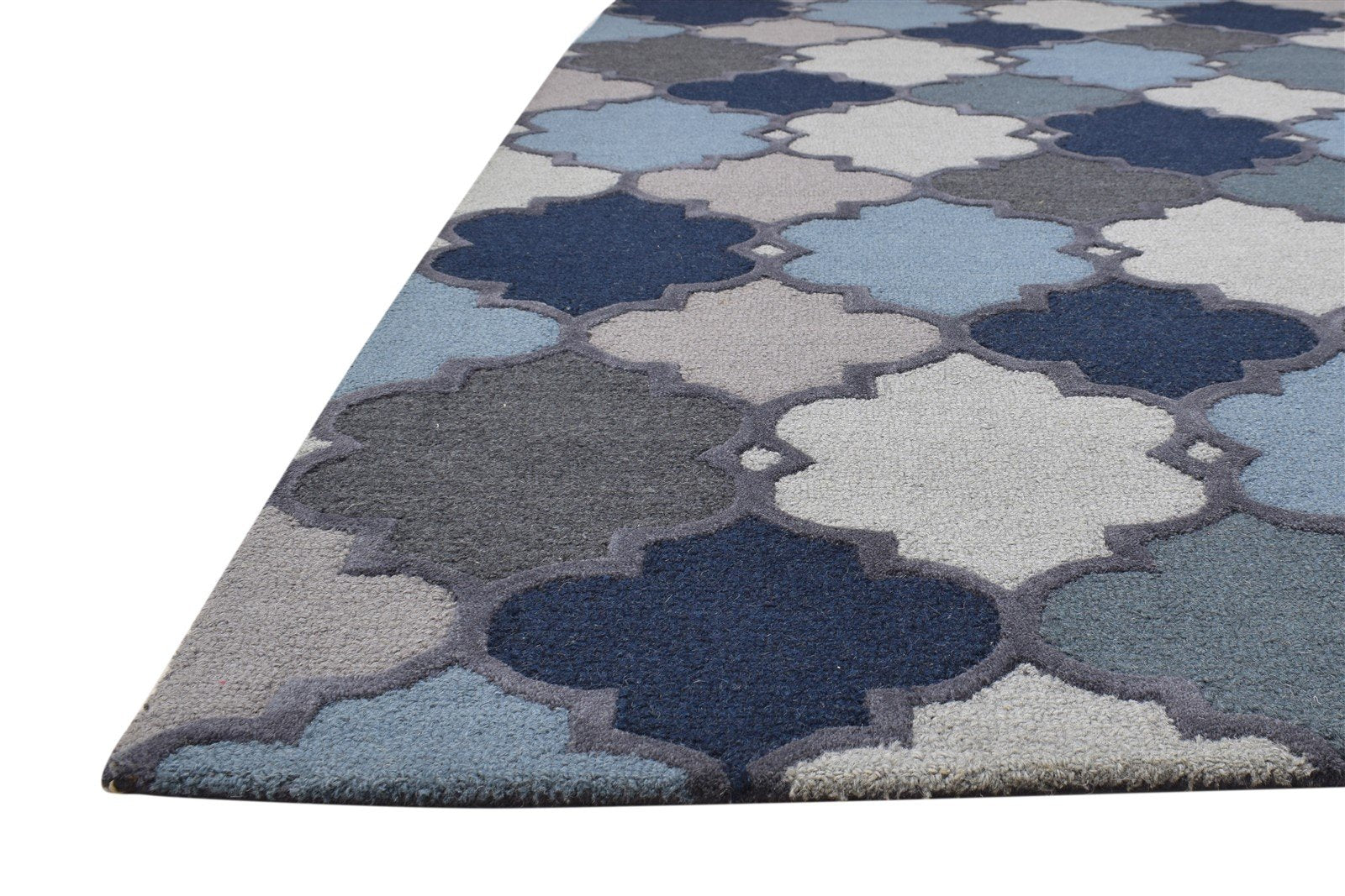 5' X 8' Rug Wool Blue Modern Hand Tufted Moroccan Trellis Room Size Carpet Area Rug
