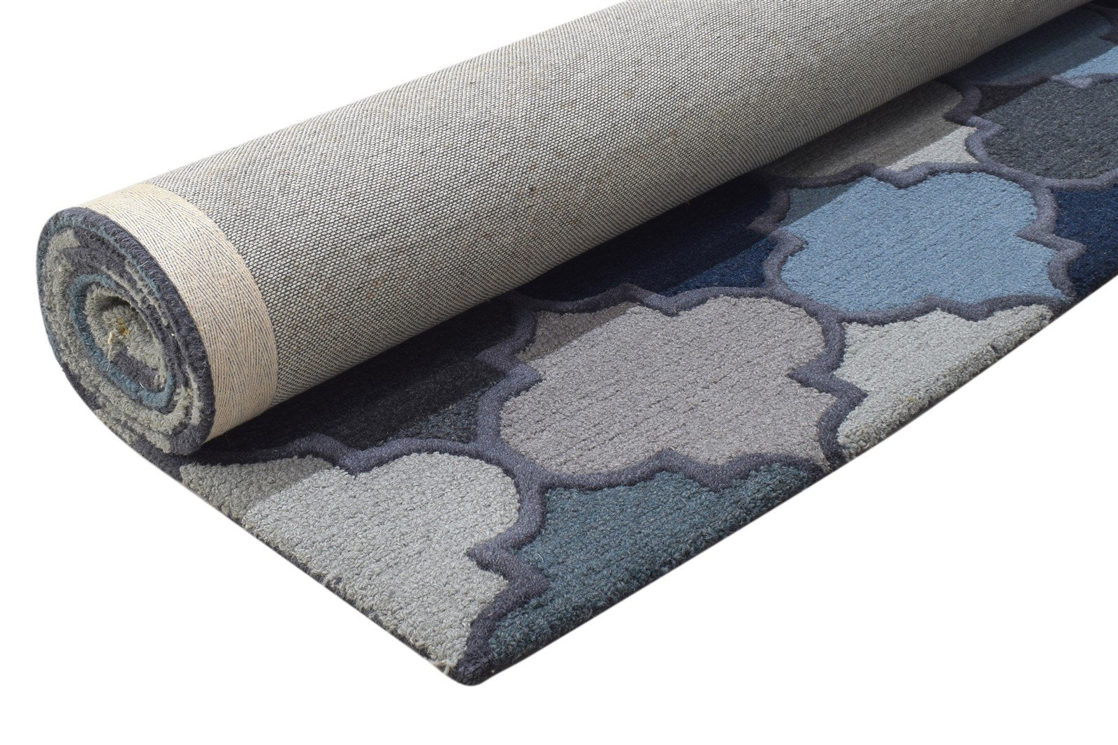 5' X 8' Rug Wool Blue Modern Hand Tufted Moroccan Trellis Room Size Carpet Area Rug
