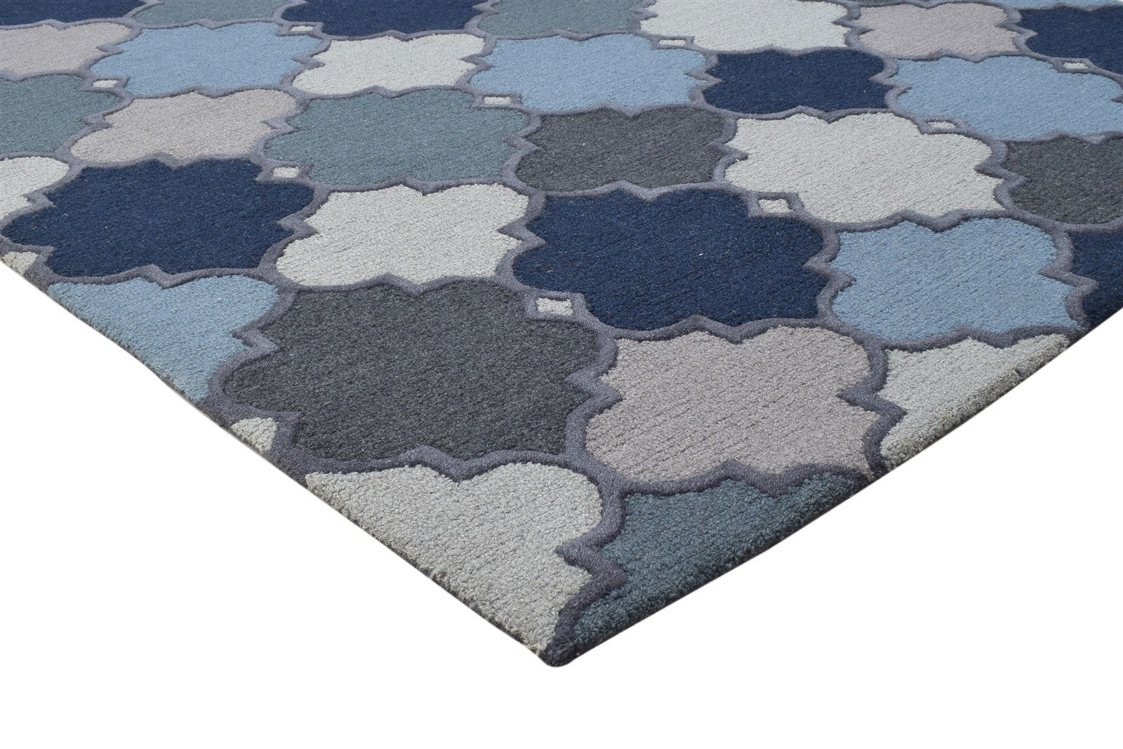 5' X 8' Rug Wool Blue Modern Hand Tufted Moroccan Trellis Room Size Carpet Area Rug
