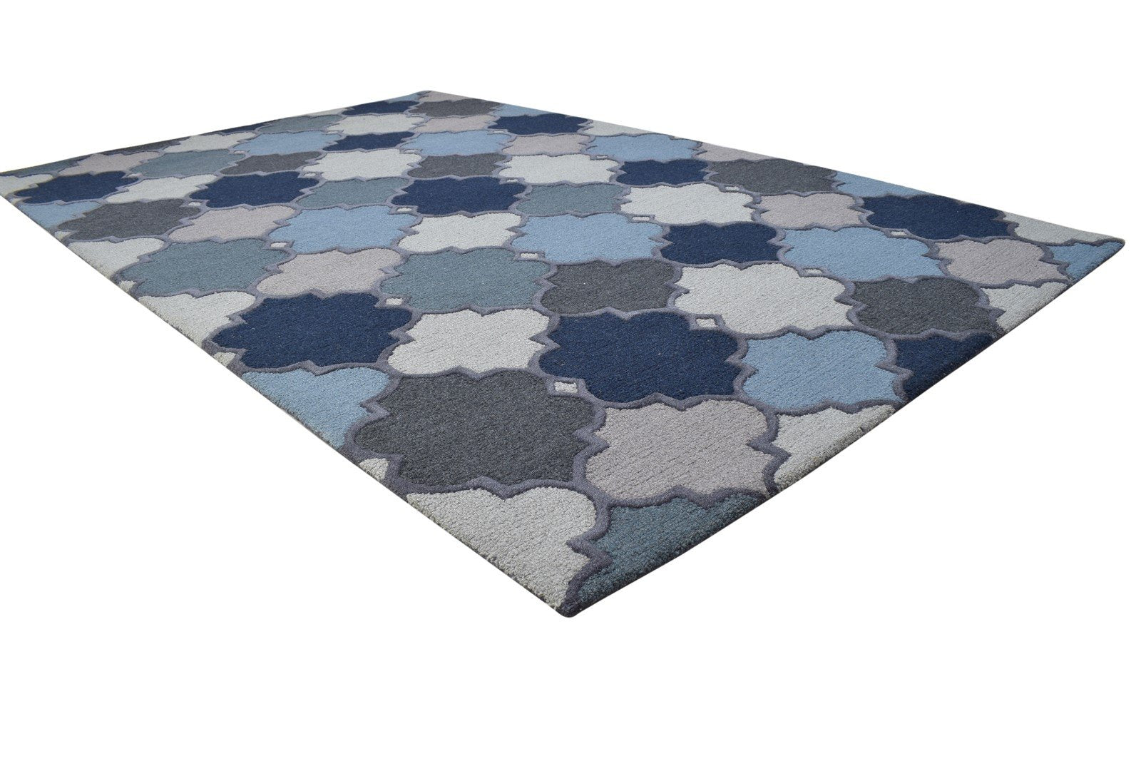 5' X 8' Rug Wool Blue Modern Hand Tufted Moroccan Trellis Room Size Carpet Area Rug