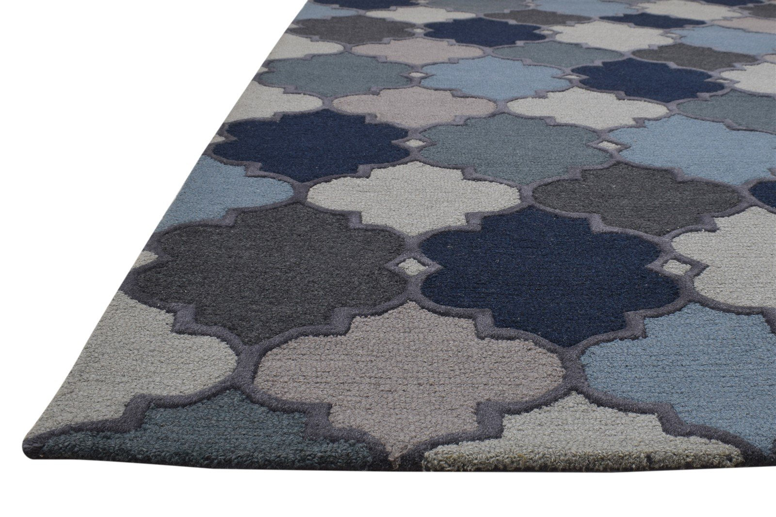 5' X 8' Rug Wool Blue Modern Hand Tufted Moroccan Trellis Room Size Carpet Area Rug