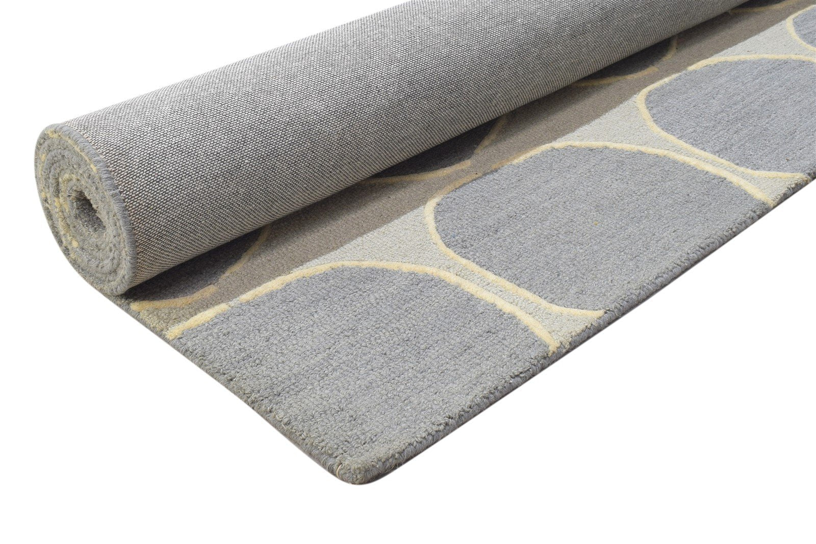 Wool Grey Rug 5' X 8' Modern Hand Tufted Indian Circles Room Size Carpet Area Rug