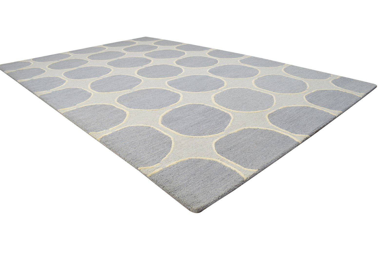 Wool Grey Rug 5' X 8' Modern Hand Tufted Indian Circles Room Size Carpet Area Rug